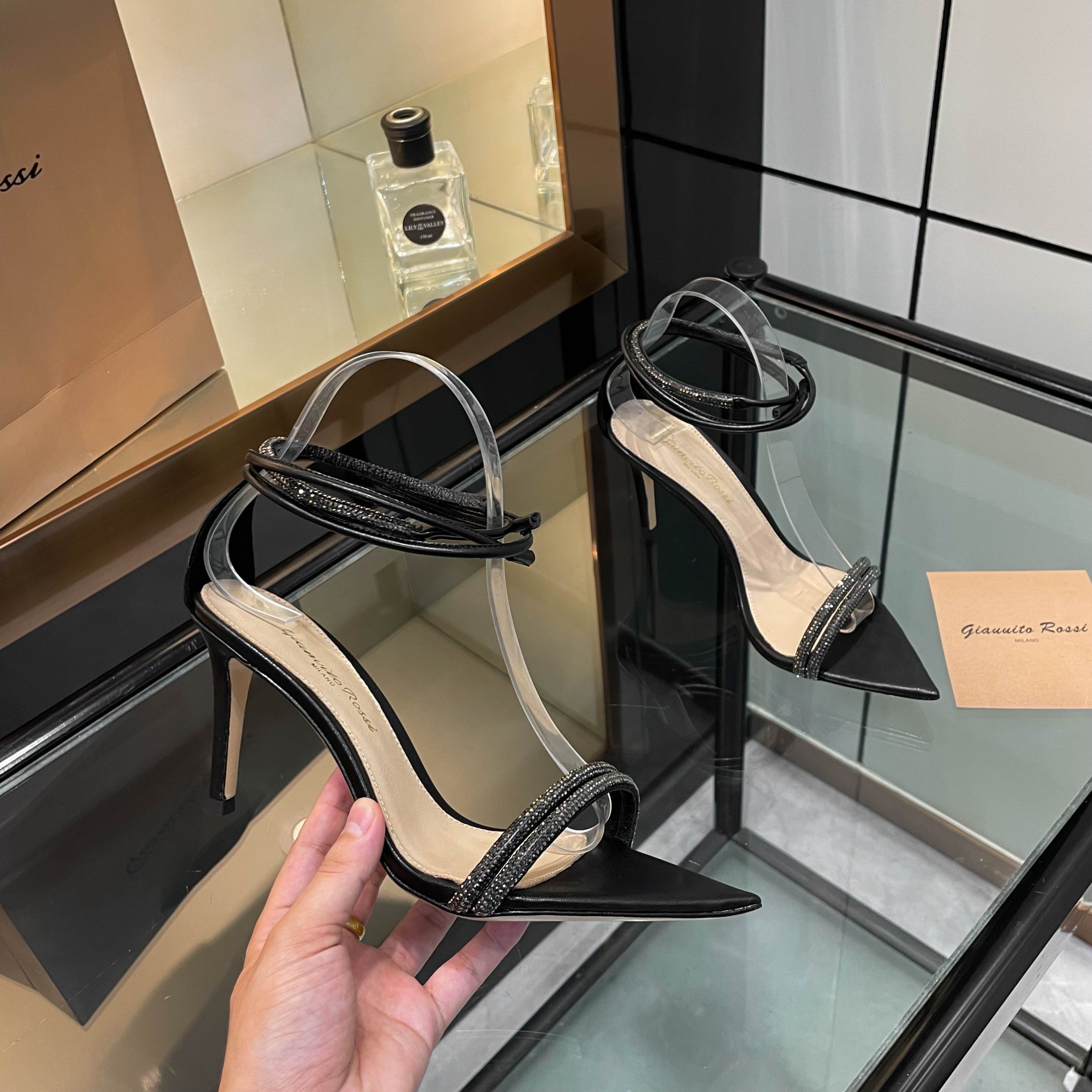 Gianvito Rossi Women's Rhinestone Embellished Pointed Toe High Heel Sandals
