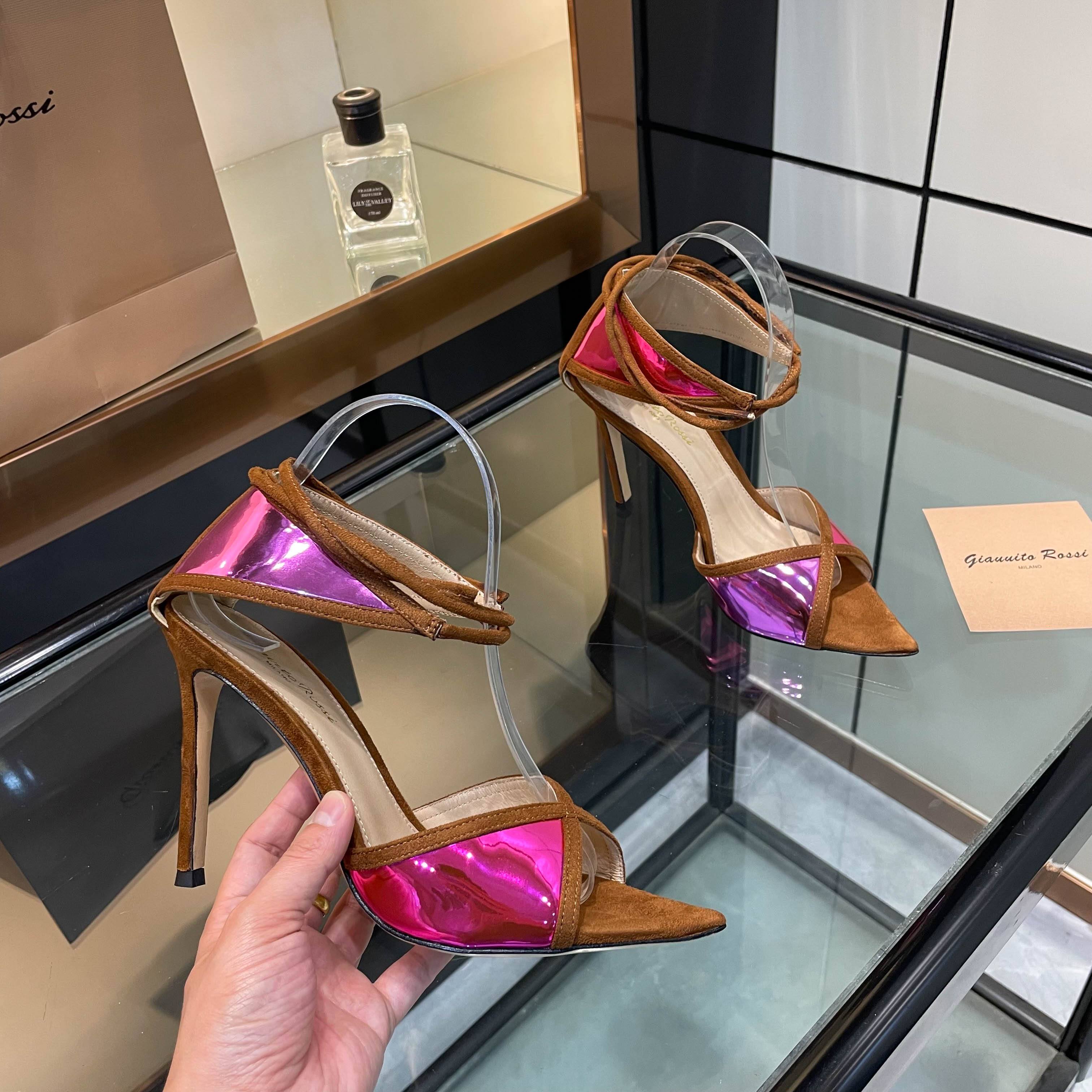 Metallic Pink Ankle Strap Heeled Sandals