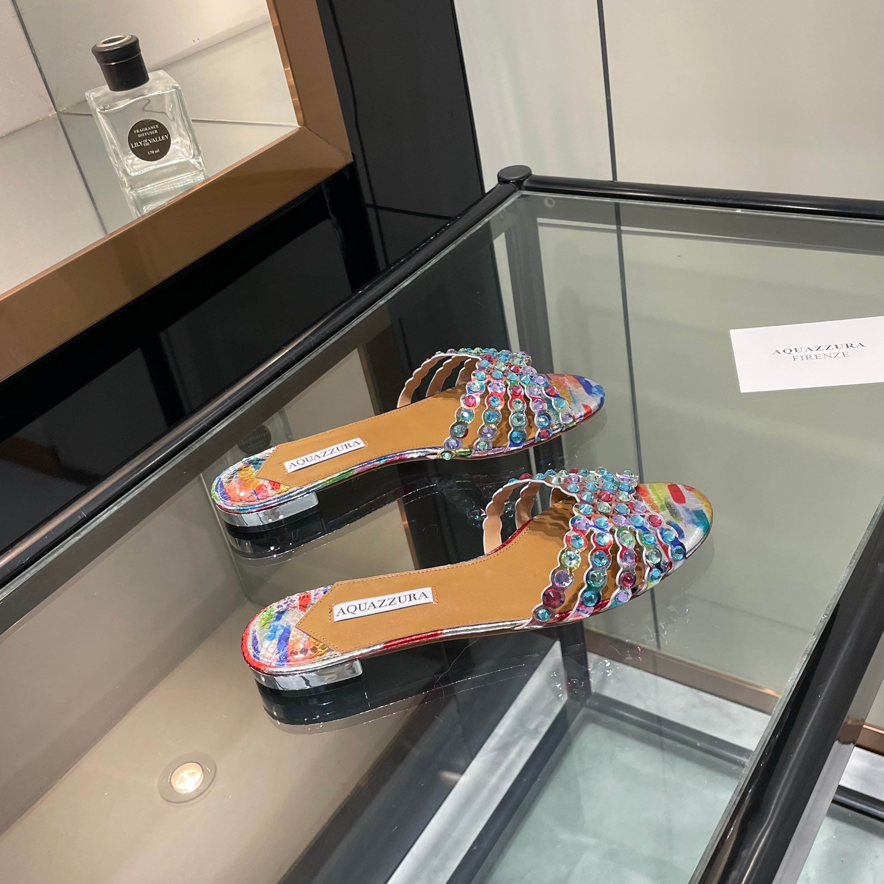 Aquazzura Multicolor Embellished Slide Sandals