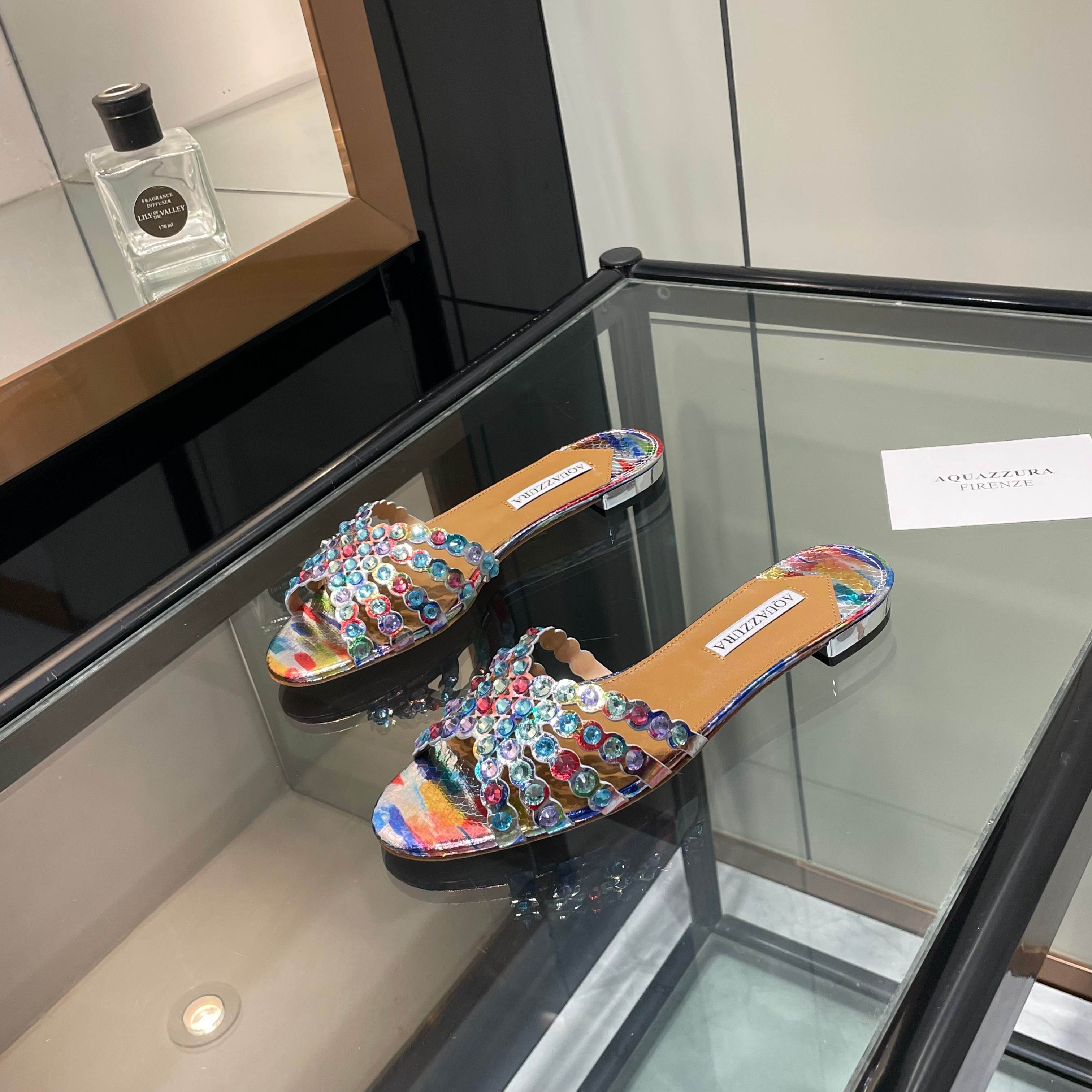 Aquazzura Multicolor Embellished Slide Sandals