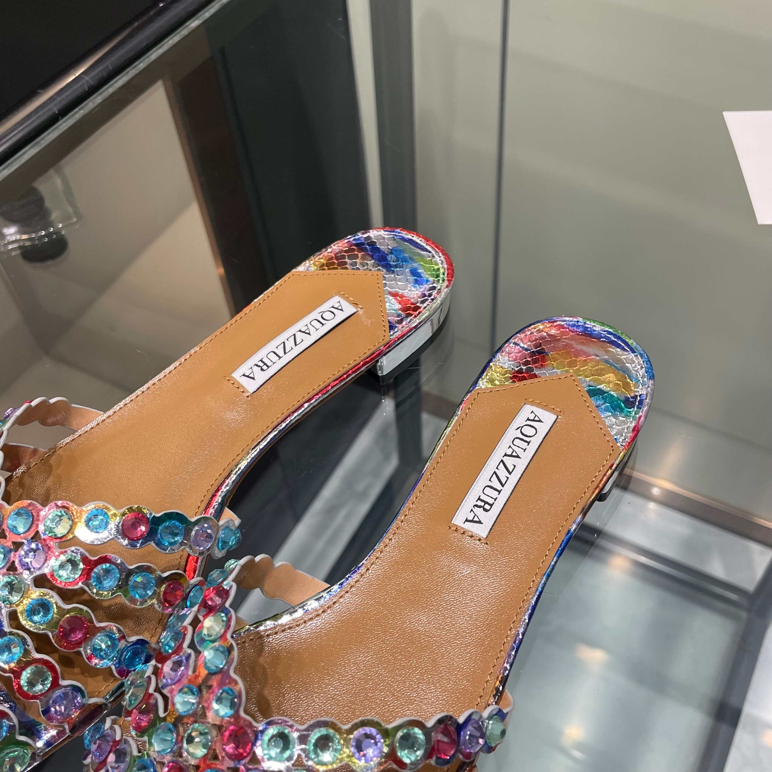 Aquazzura Multicolor Embellished Slide Sandals