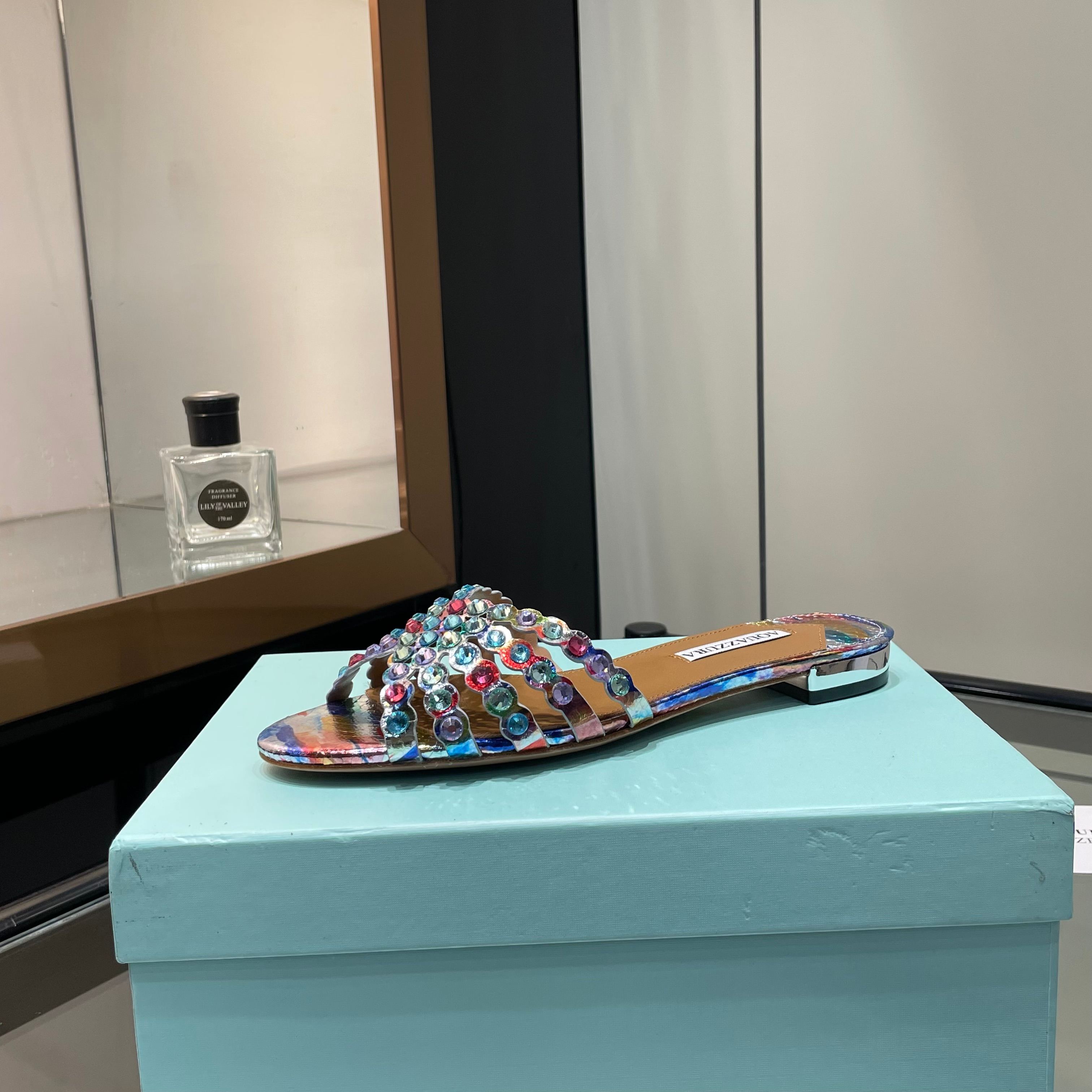 Aquazzura Multicolor Embellished Slide Sandals