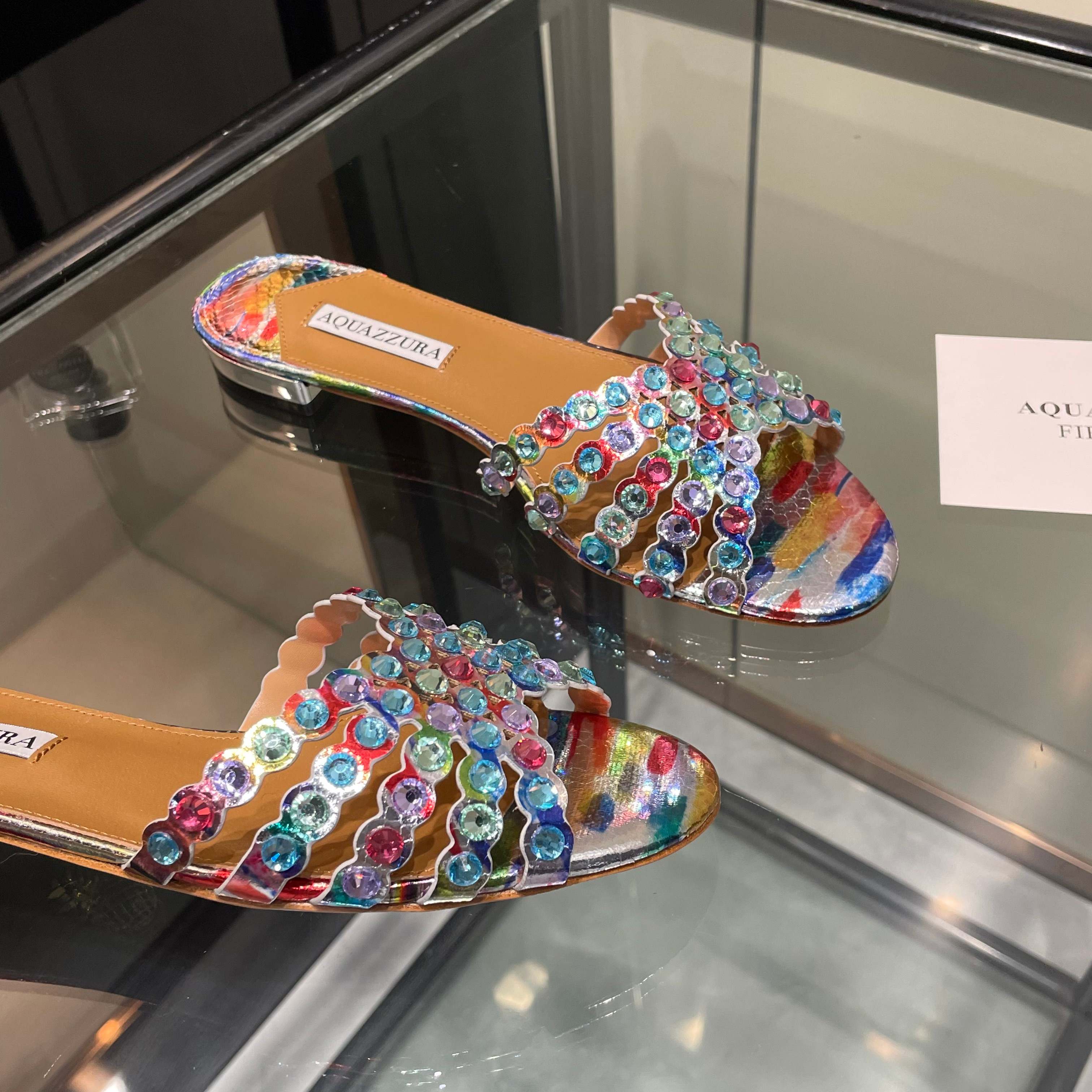 Aquazzura Multicolor Embellished Slide Sandals