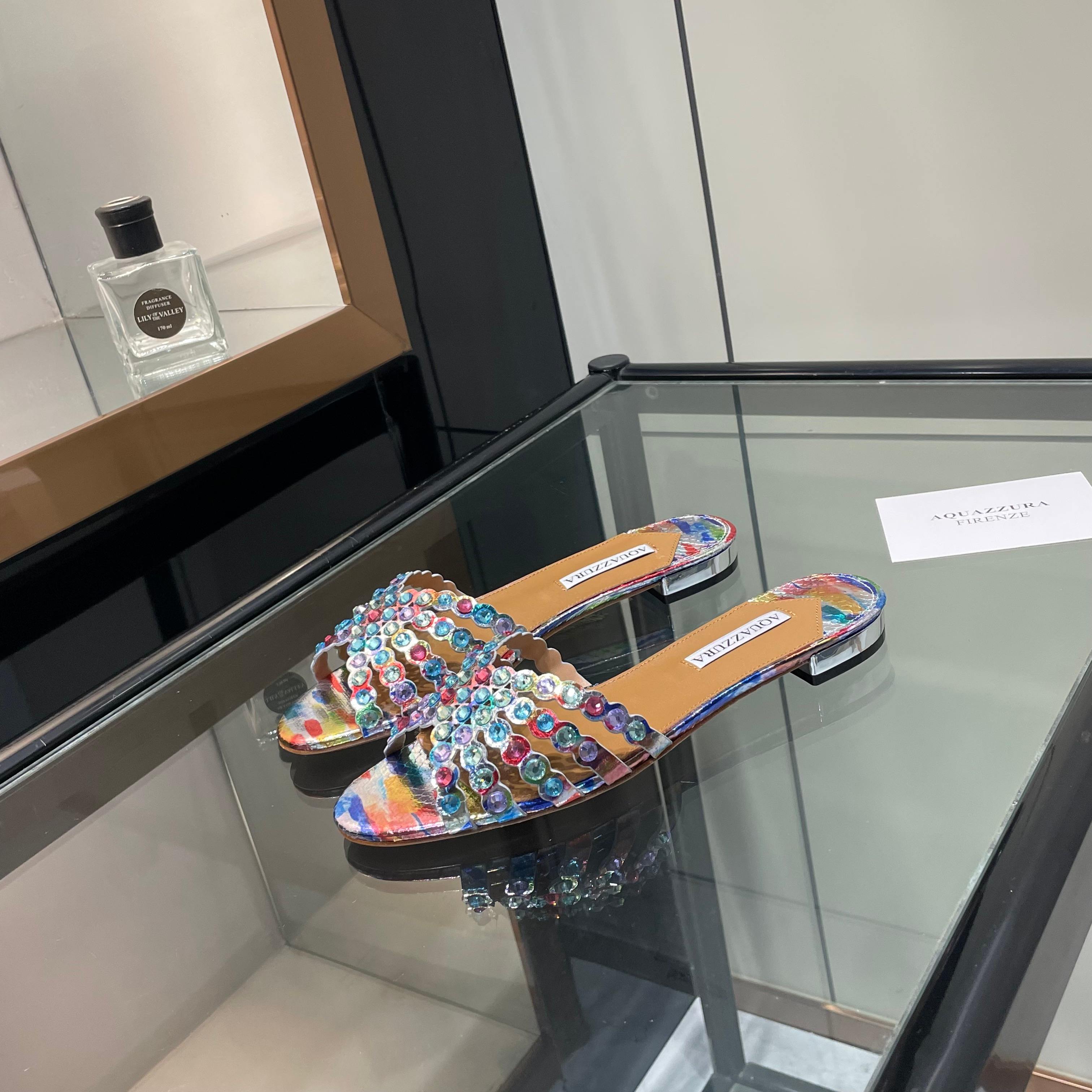 Aquazzura Multicolor Embellished Slide Sandals