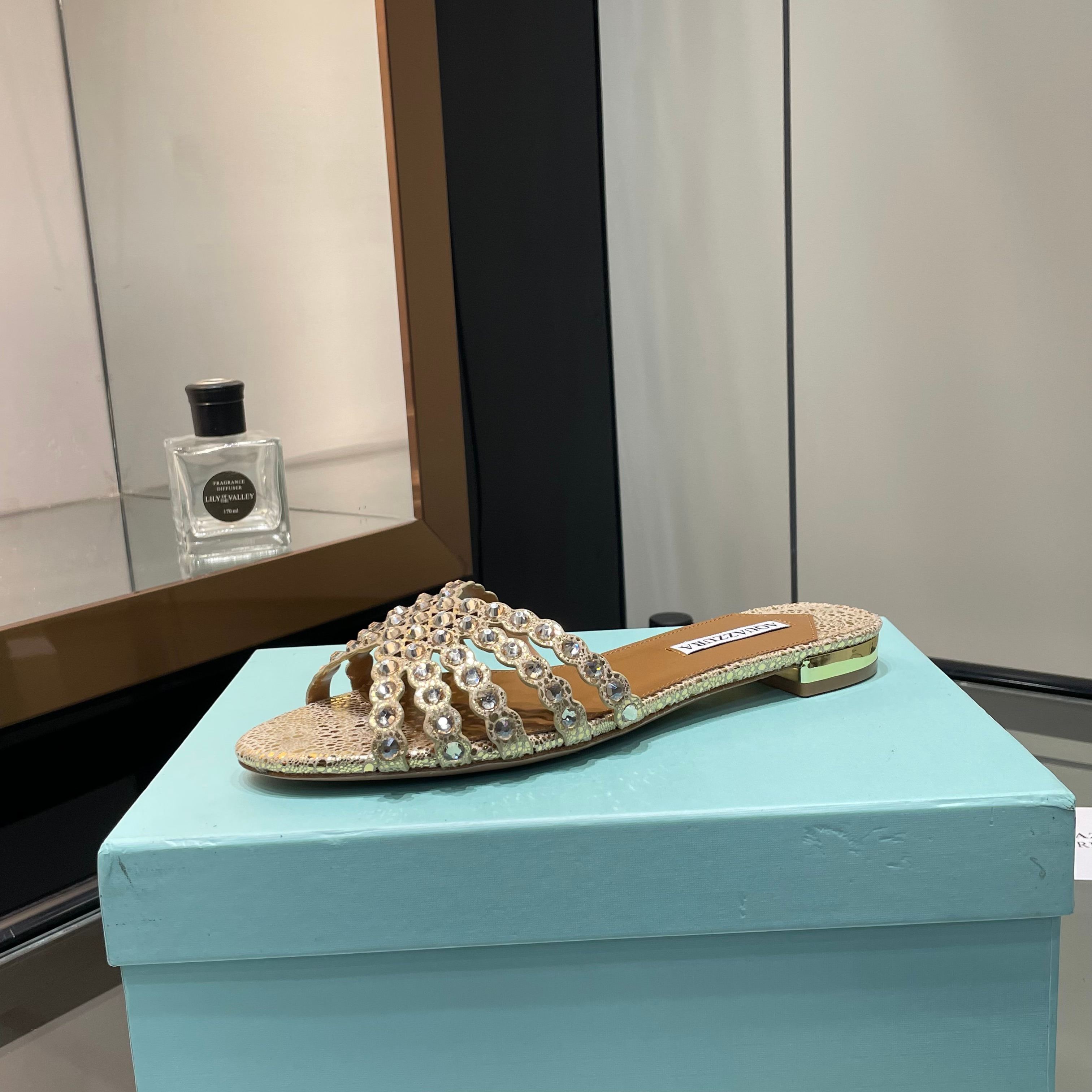 Aquazzura Gold Embellished Slide Sandals