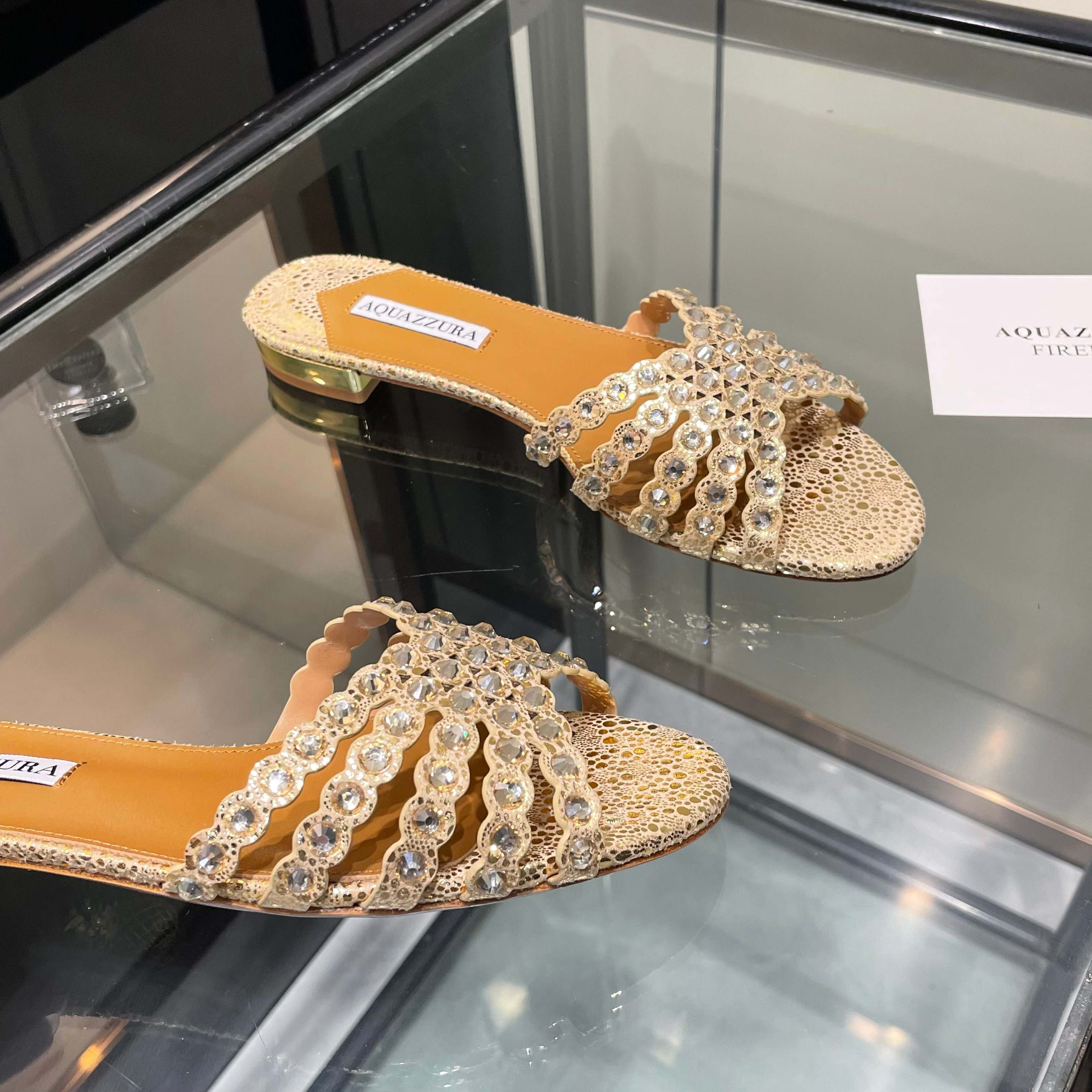 Aquazzura Gold Embellished Slide Sandals