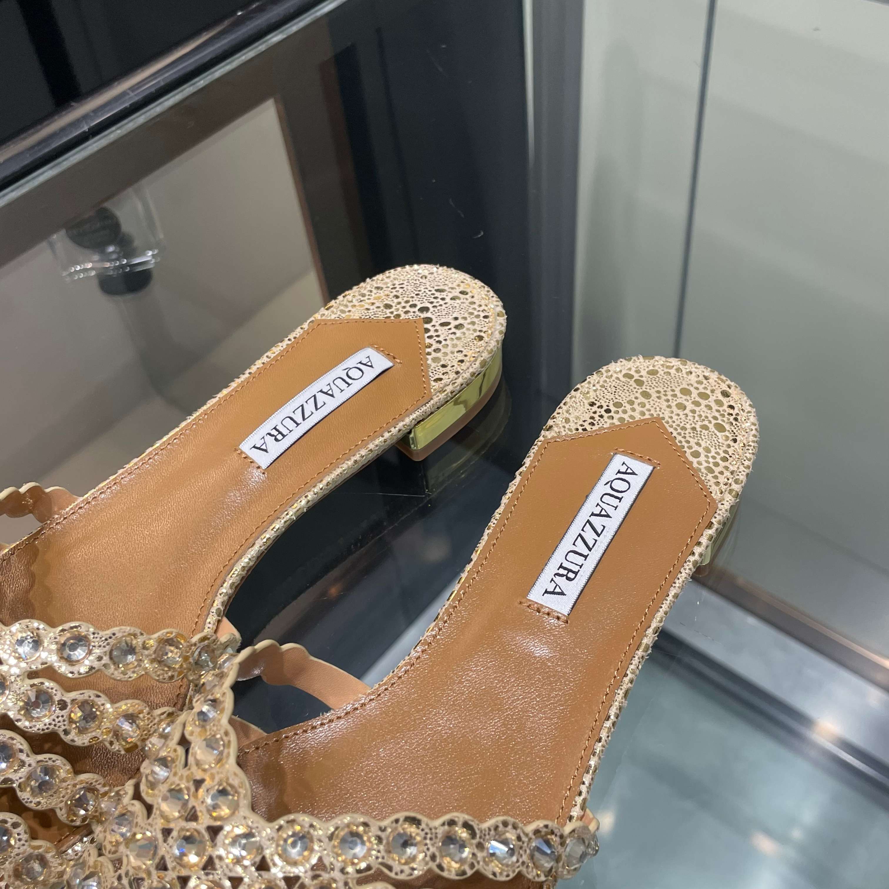 Aquazzura Gold Embellished Slide Sandals