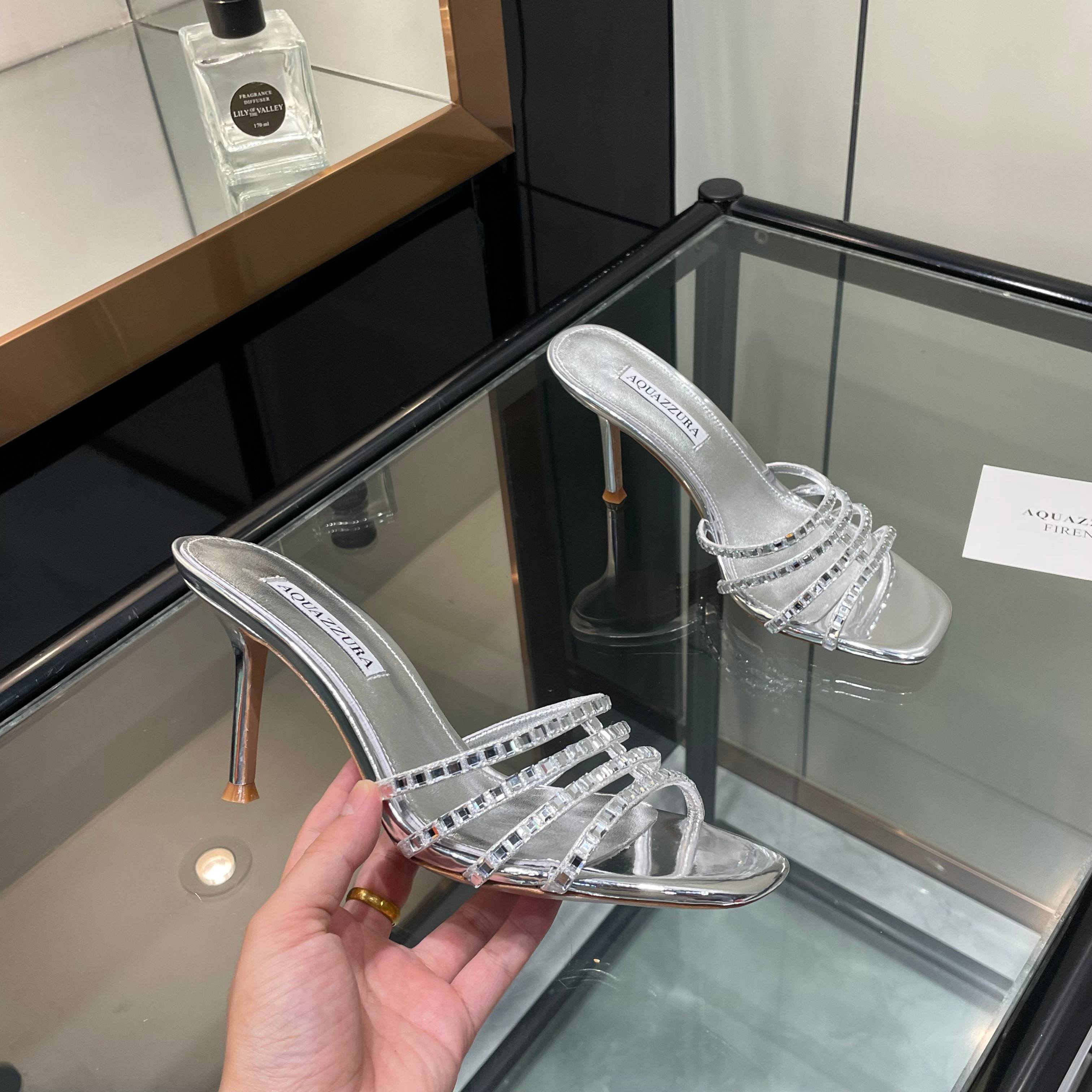 Aquazzura Silver Embellished Heeled Mules