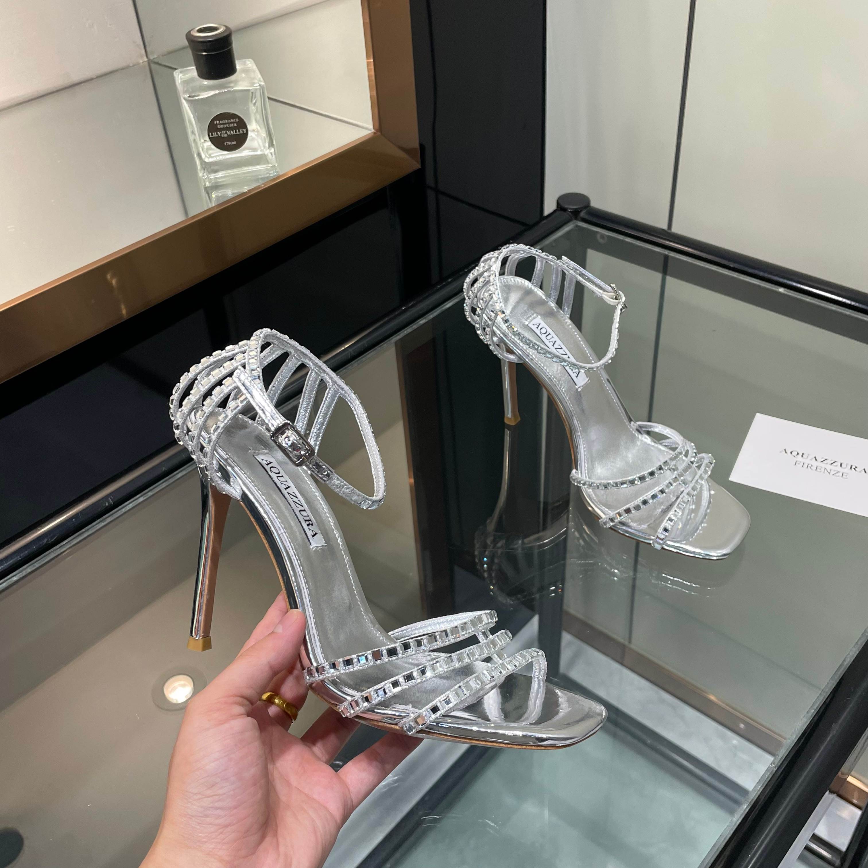 Aquazzura Silver Embellished Ankle Strap Sandals