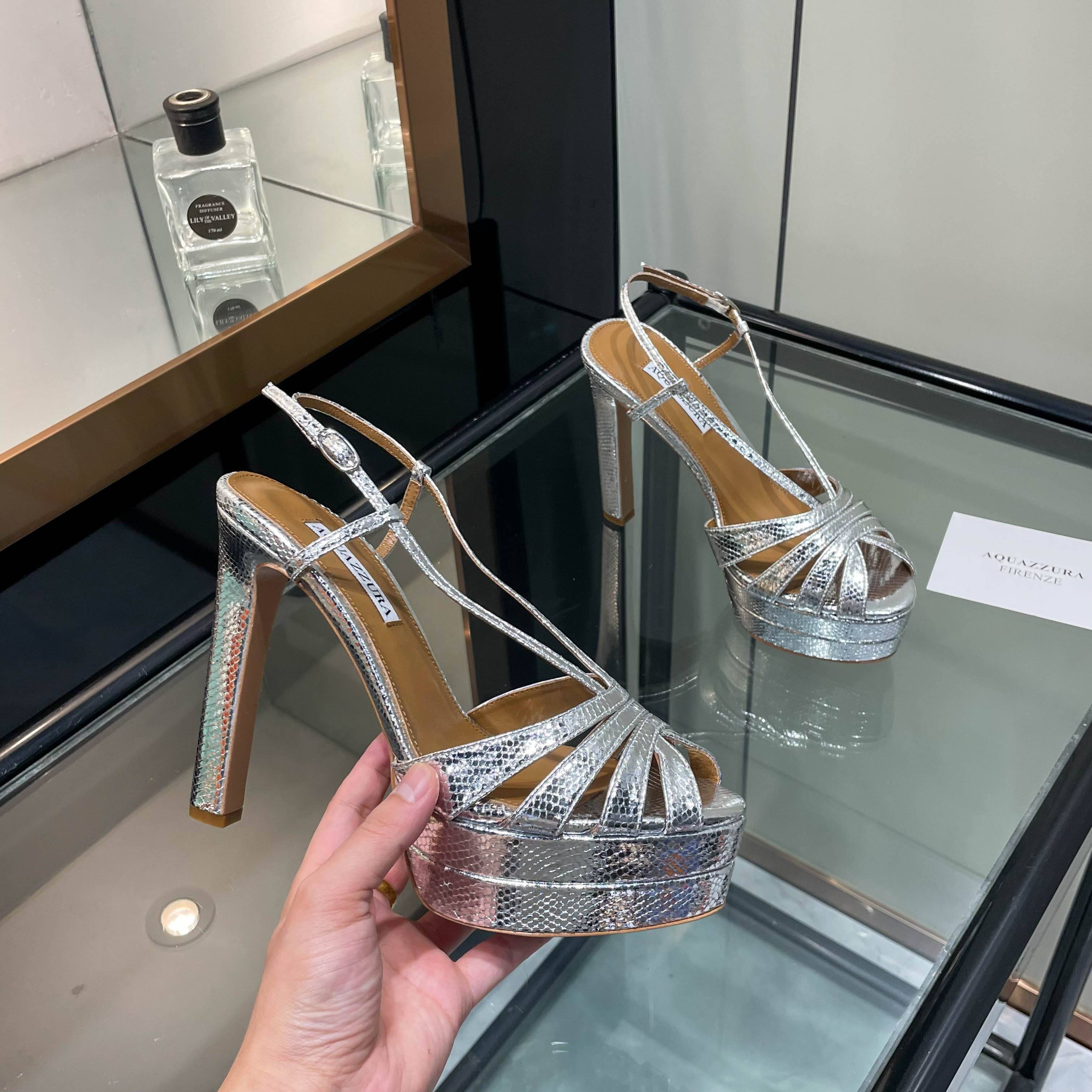 Aquazzura Silver Platform Sandals