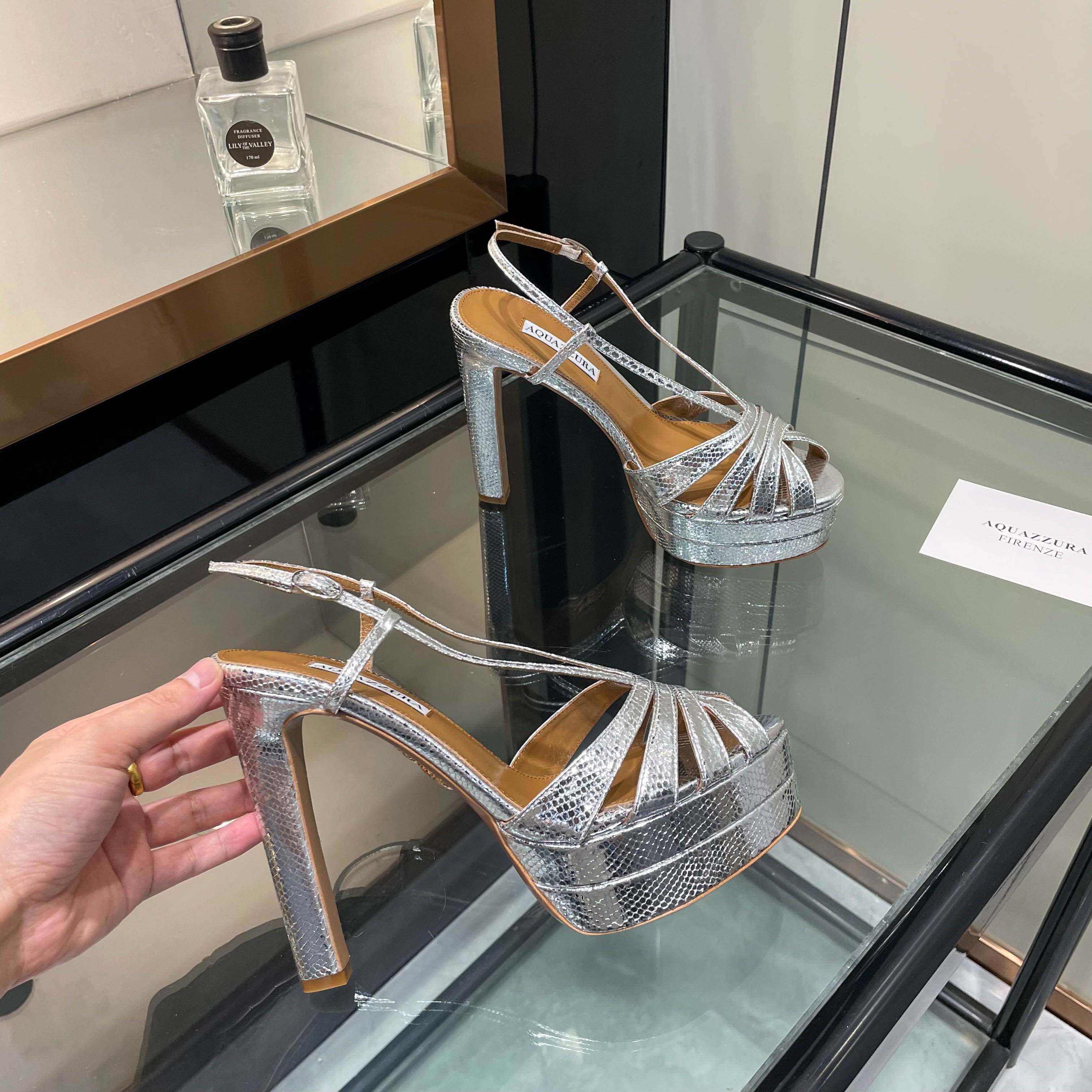 Aquazzura Silver Platform Sandals