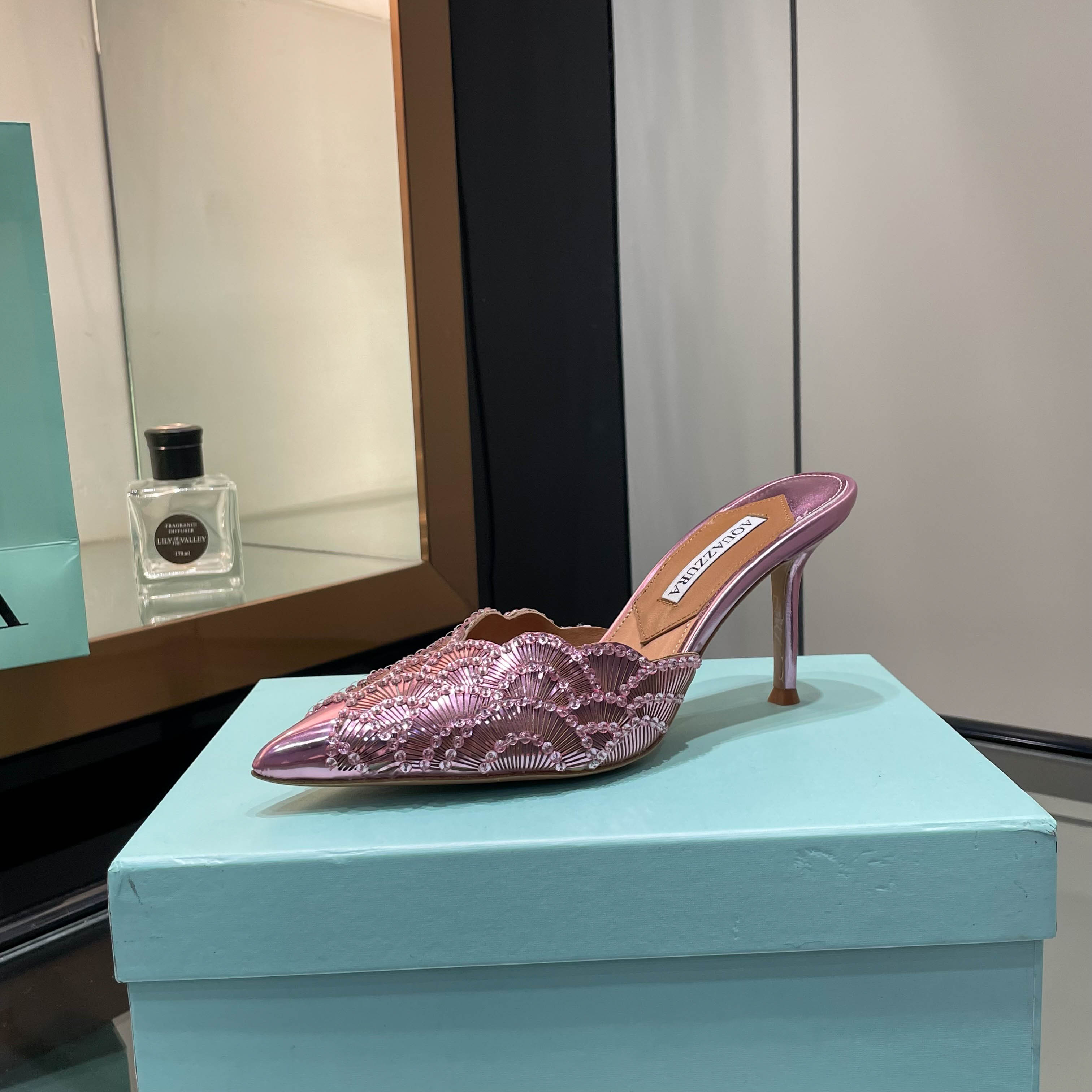 Aquazzura Pink Embellished Pointed-Toe Mules