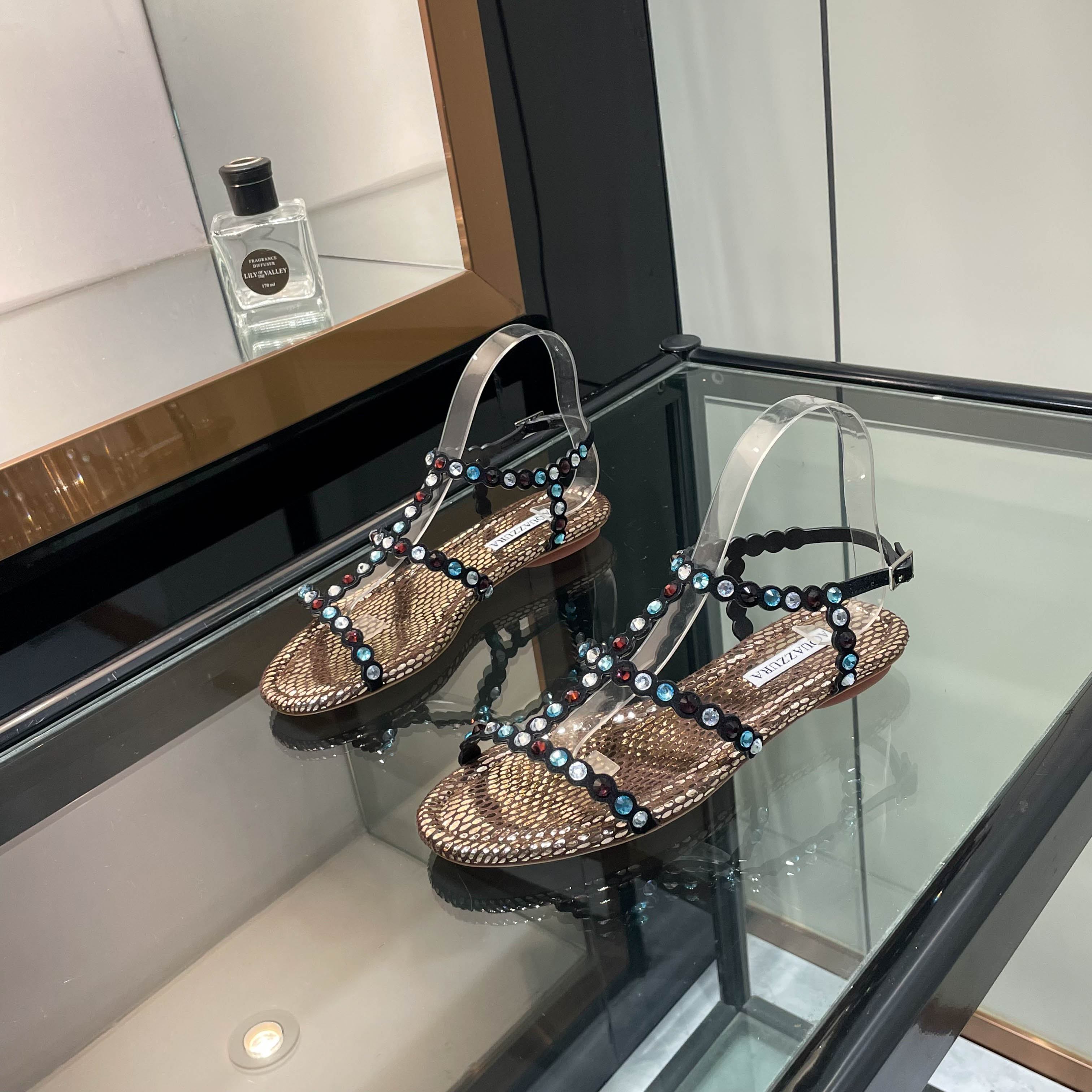 Aquazzura Black Beaded Flat Sandals