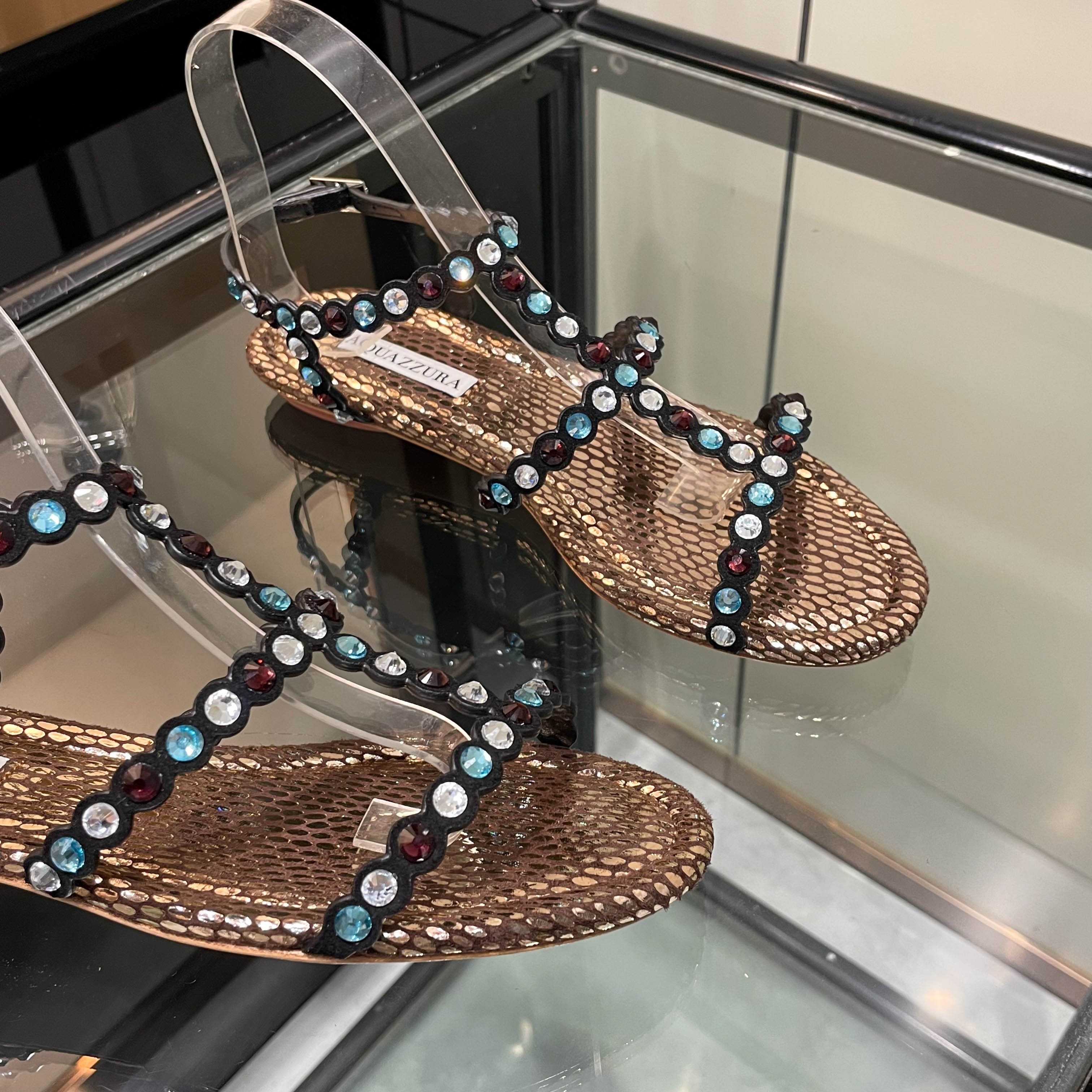 Aquazzura Black Beaded Flat Sandals