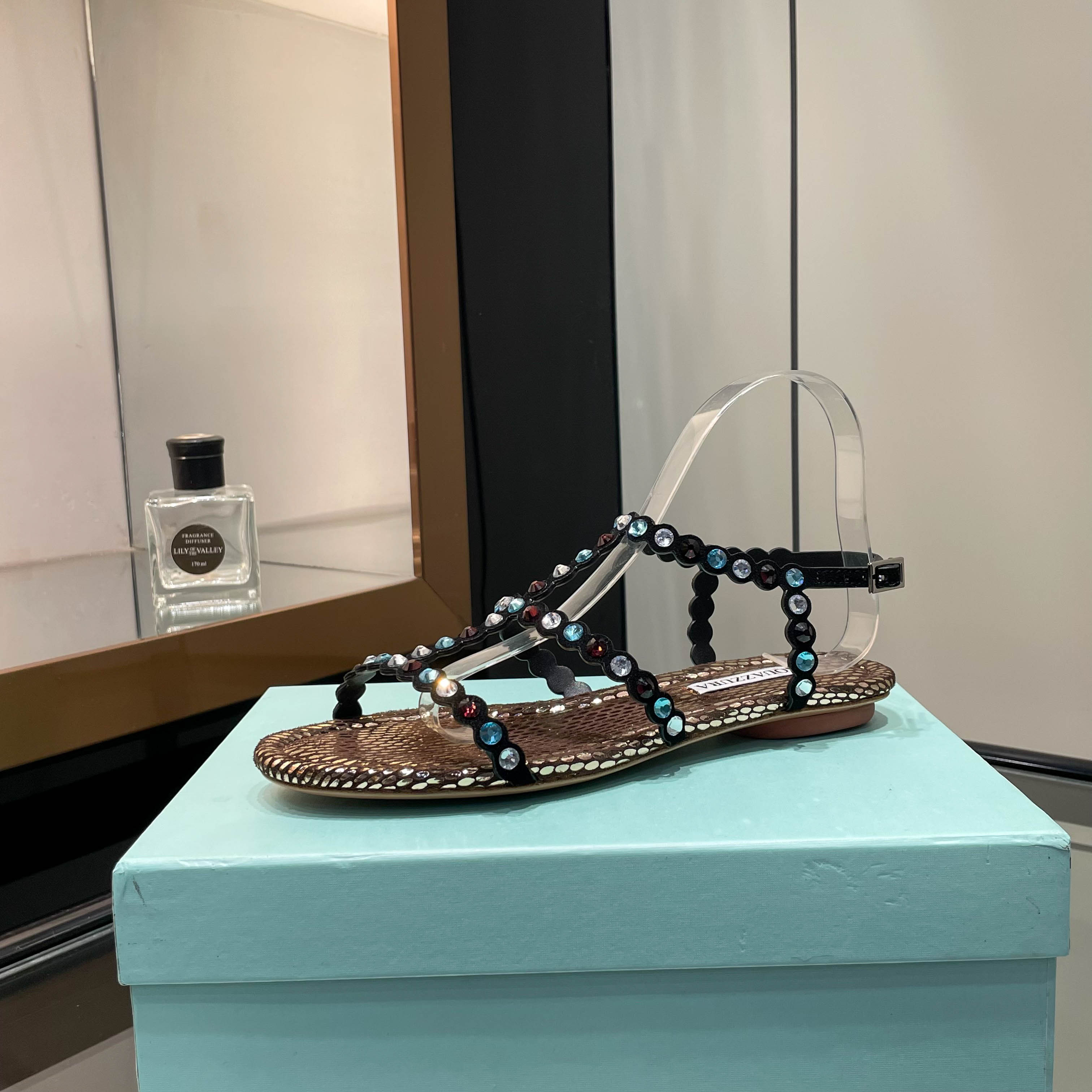 Aquazzura Black Beaded Flat Sandals
