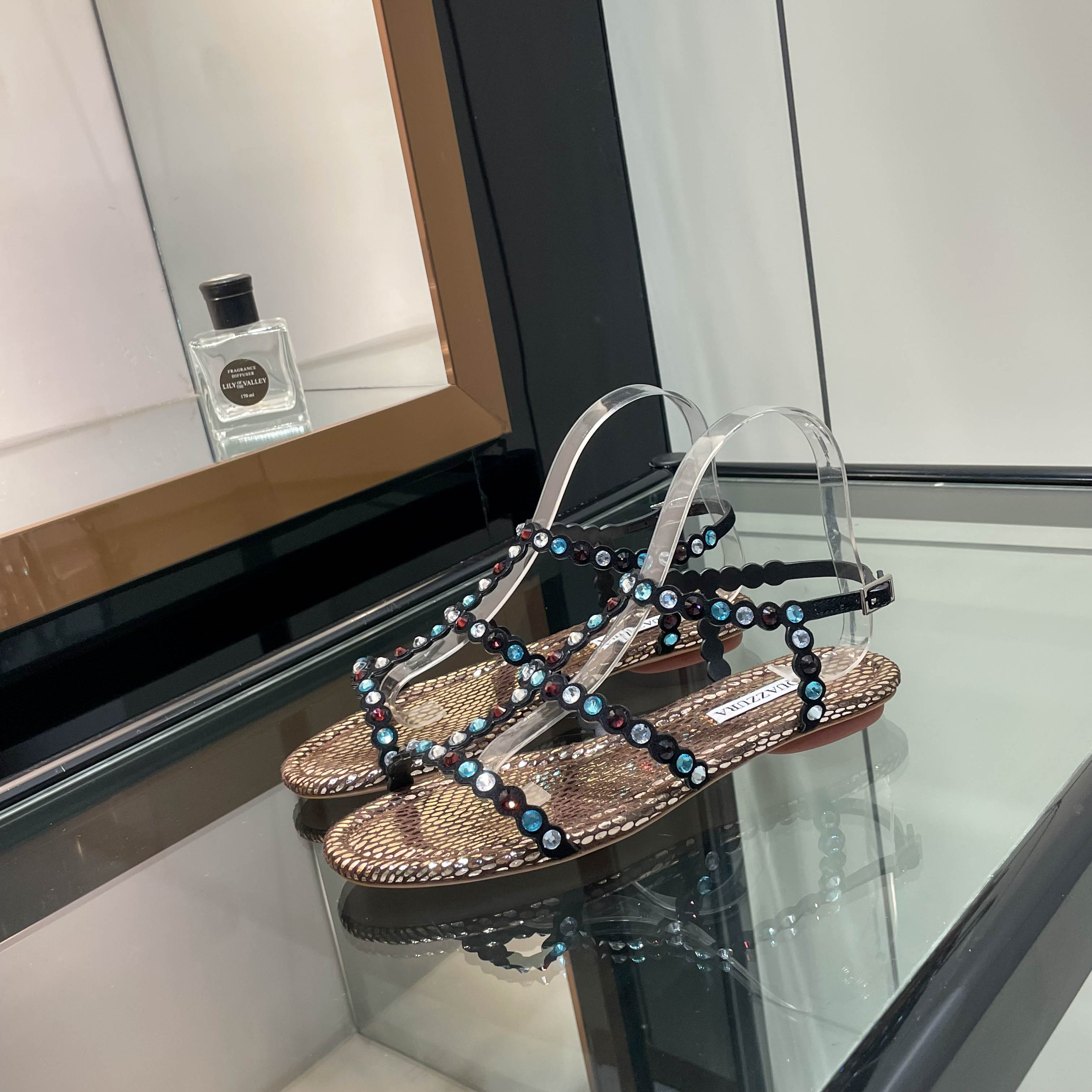 Aquazzura Black Beaded Flat Sandals
