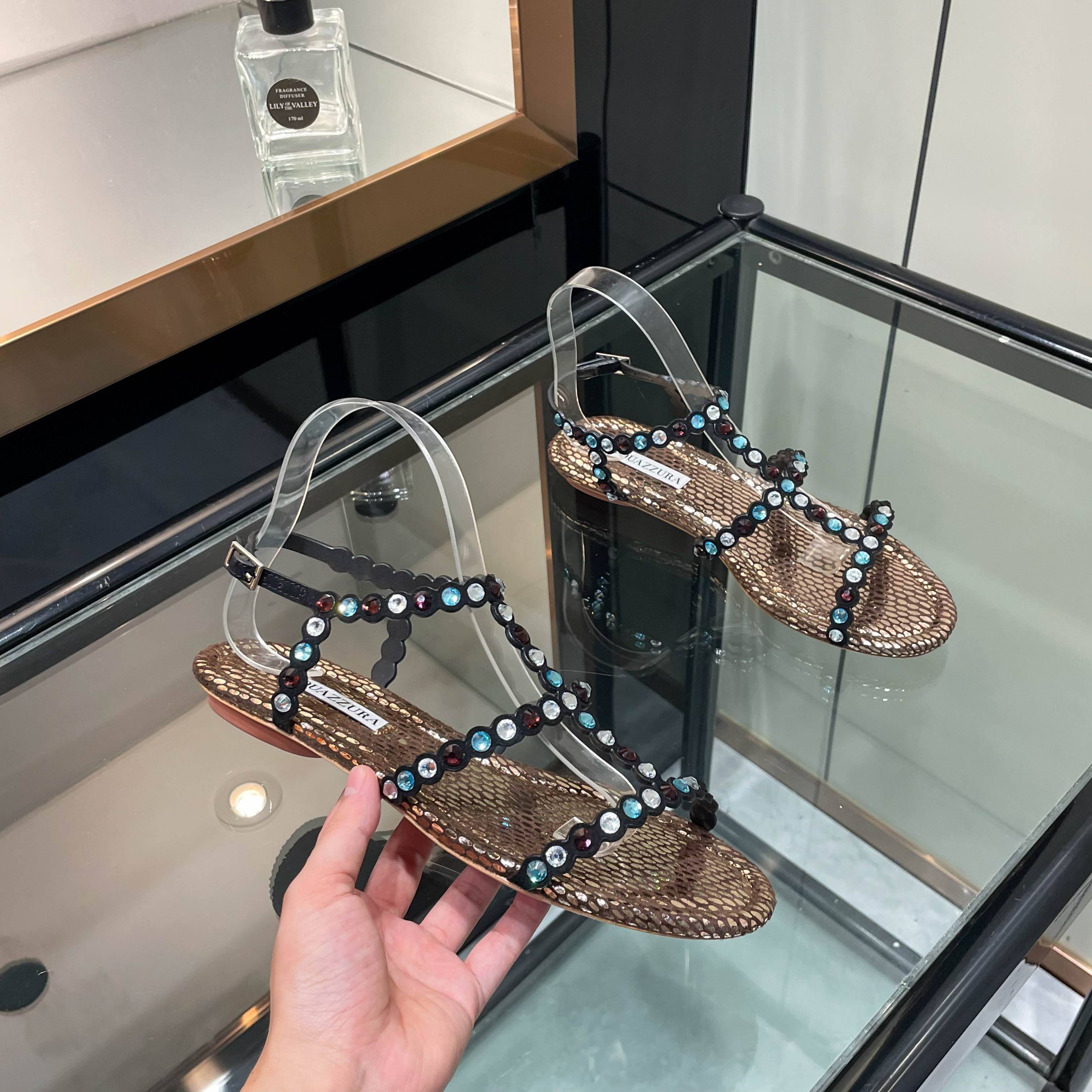 Aquazzura Black Beaded Flat Sandals