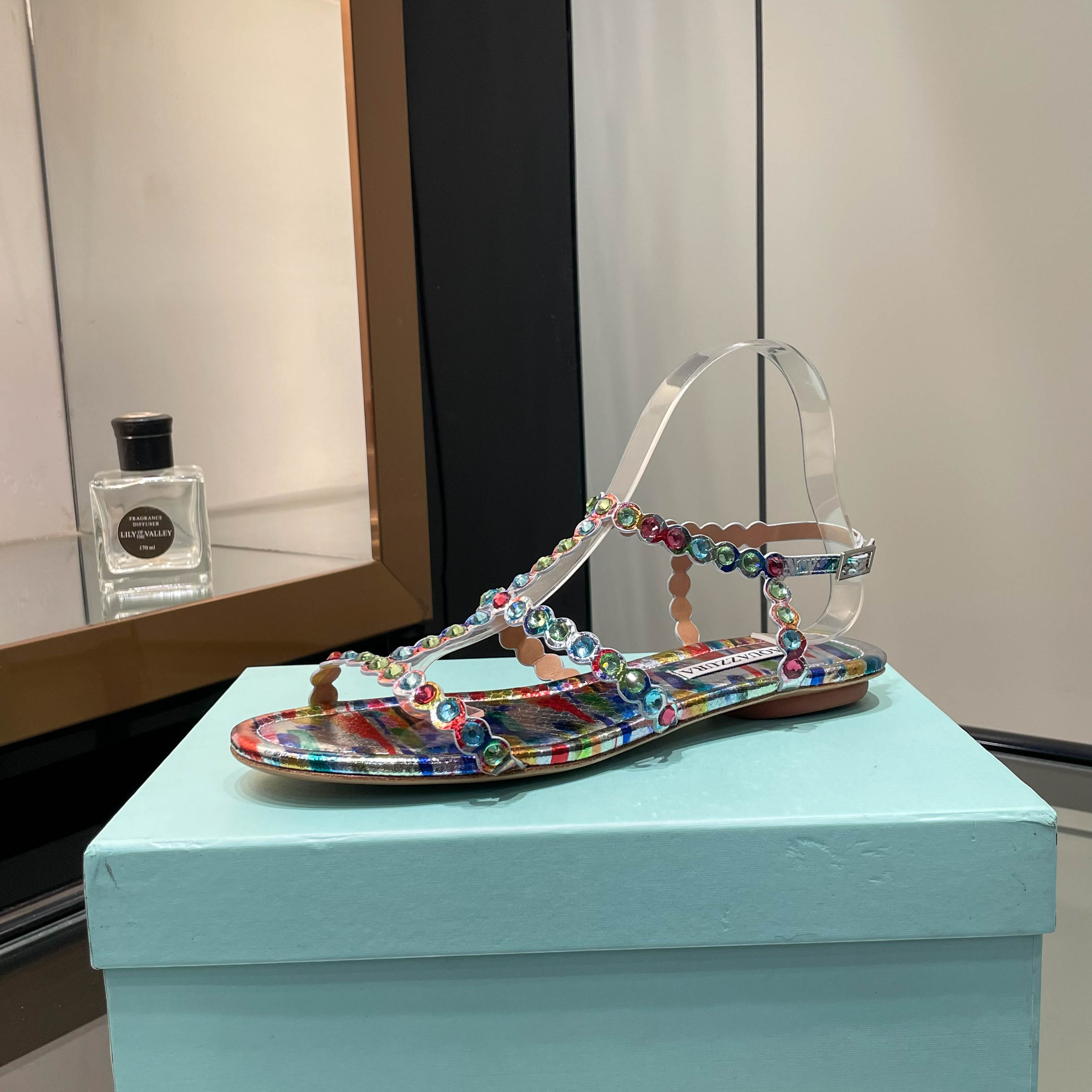 Aquazzura Multicolor Beaded Flat Sandals