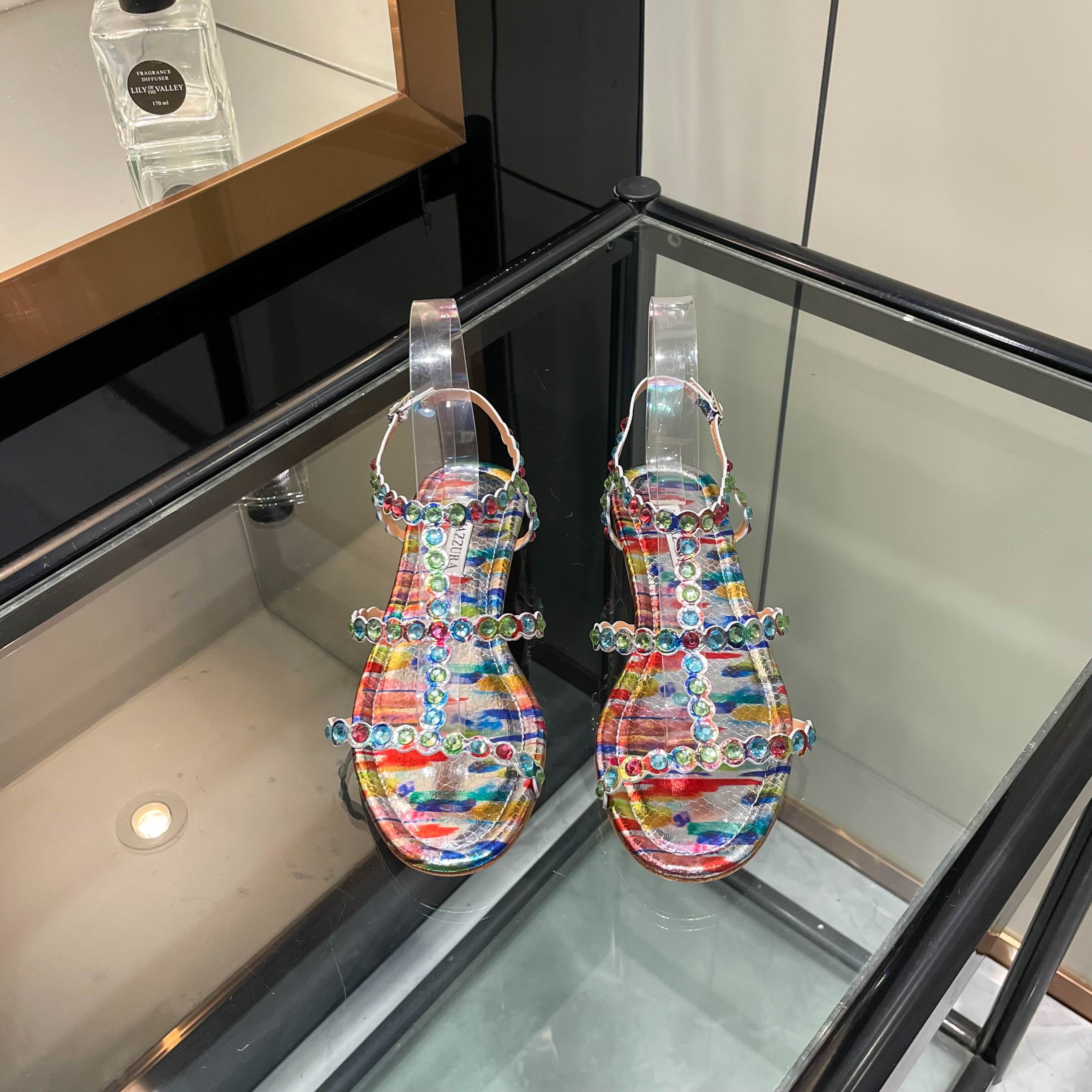Aquazzura Multicolor Beaded Flat Sandals