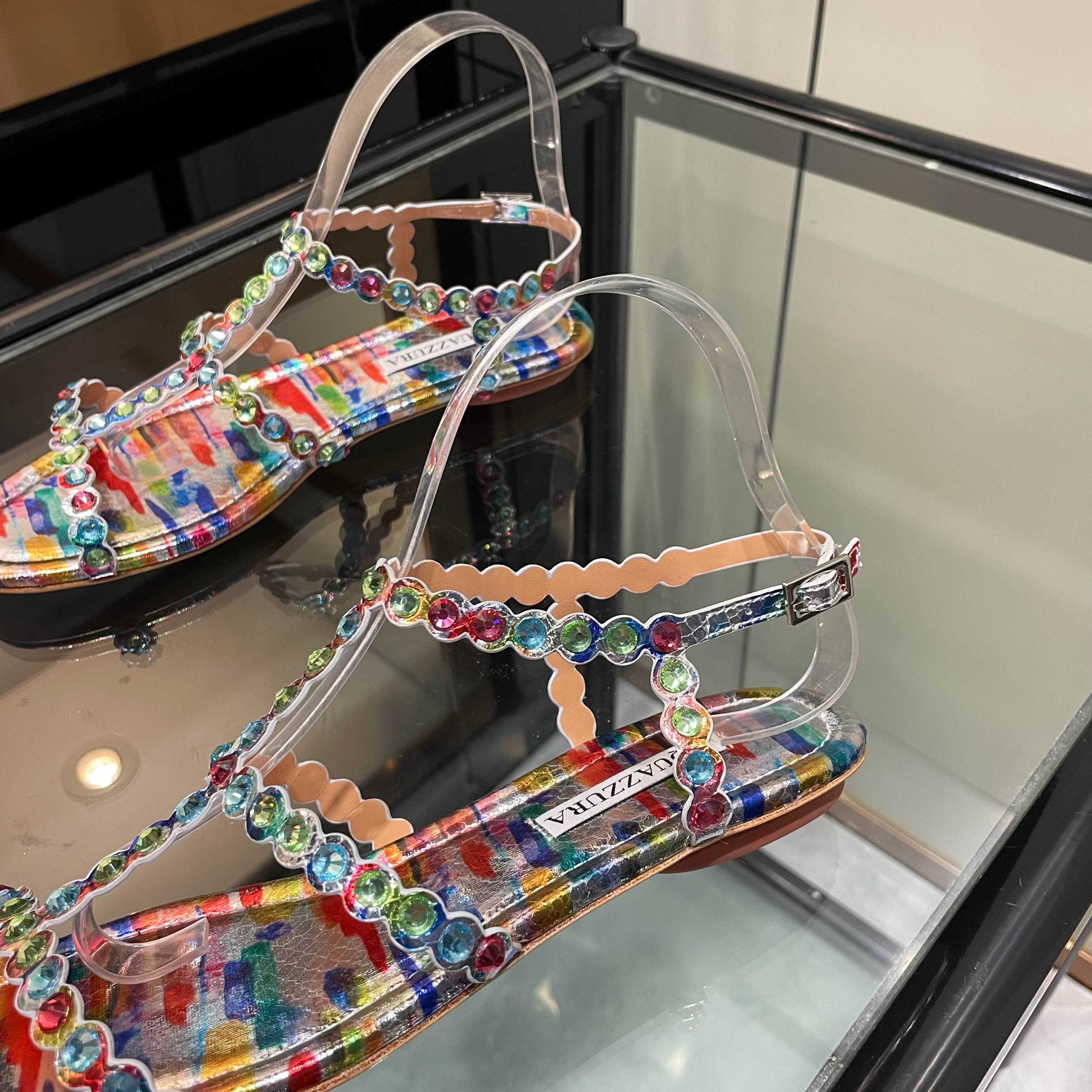 Aquazzura Multicolor Beaded Flat Sandals