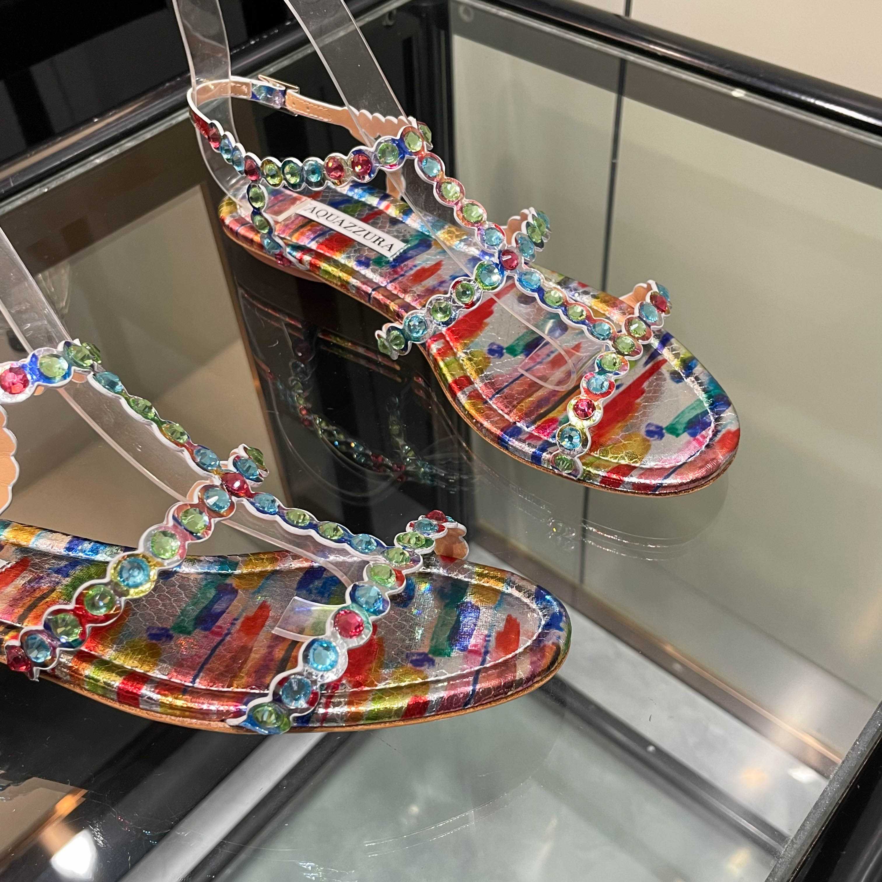 Aquazzura Multicolor Beaded Flat Sandals