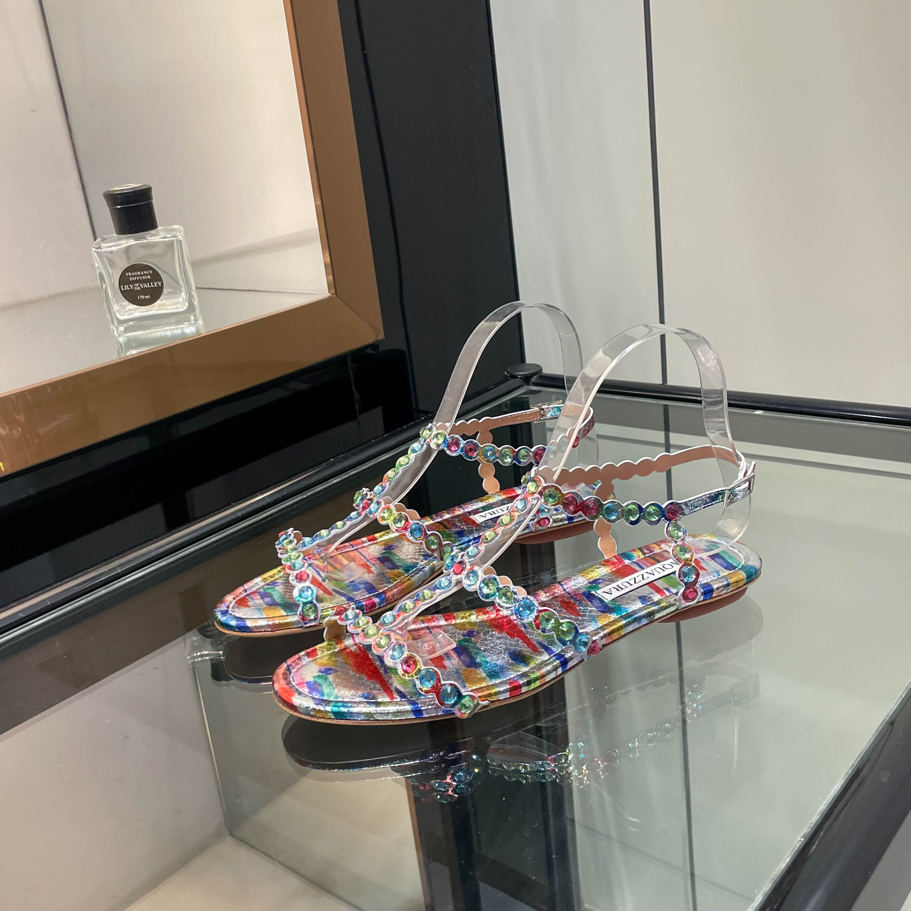 Aquazzura Multicolor Beaded Flat Sandals