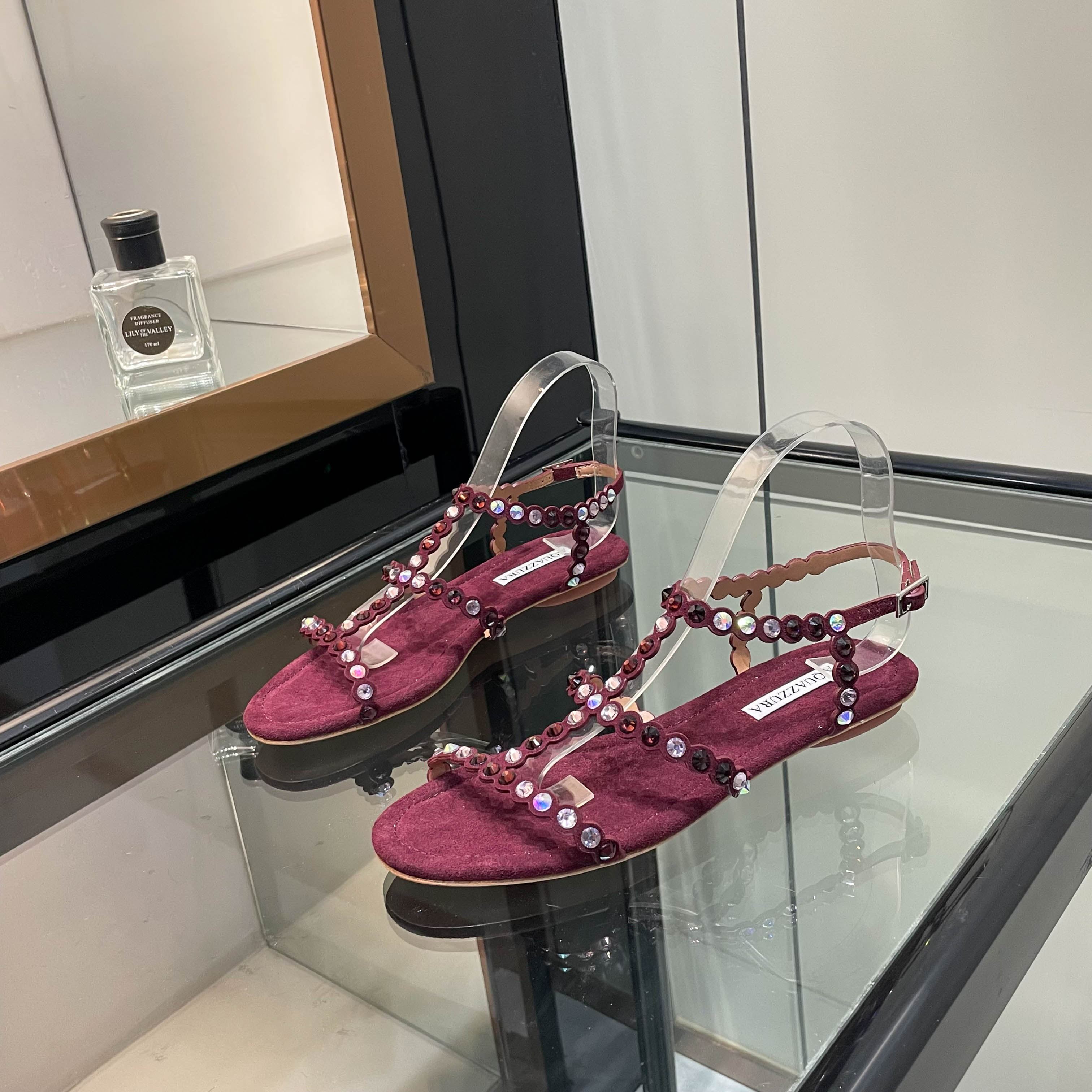 Aquazzura Burgundy Beaded Flat Sandals