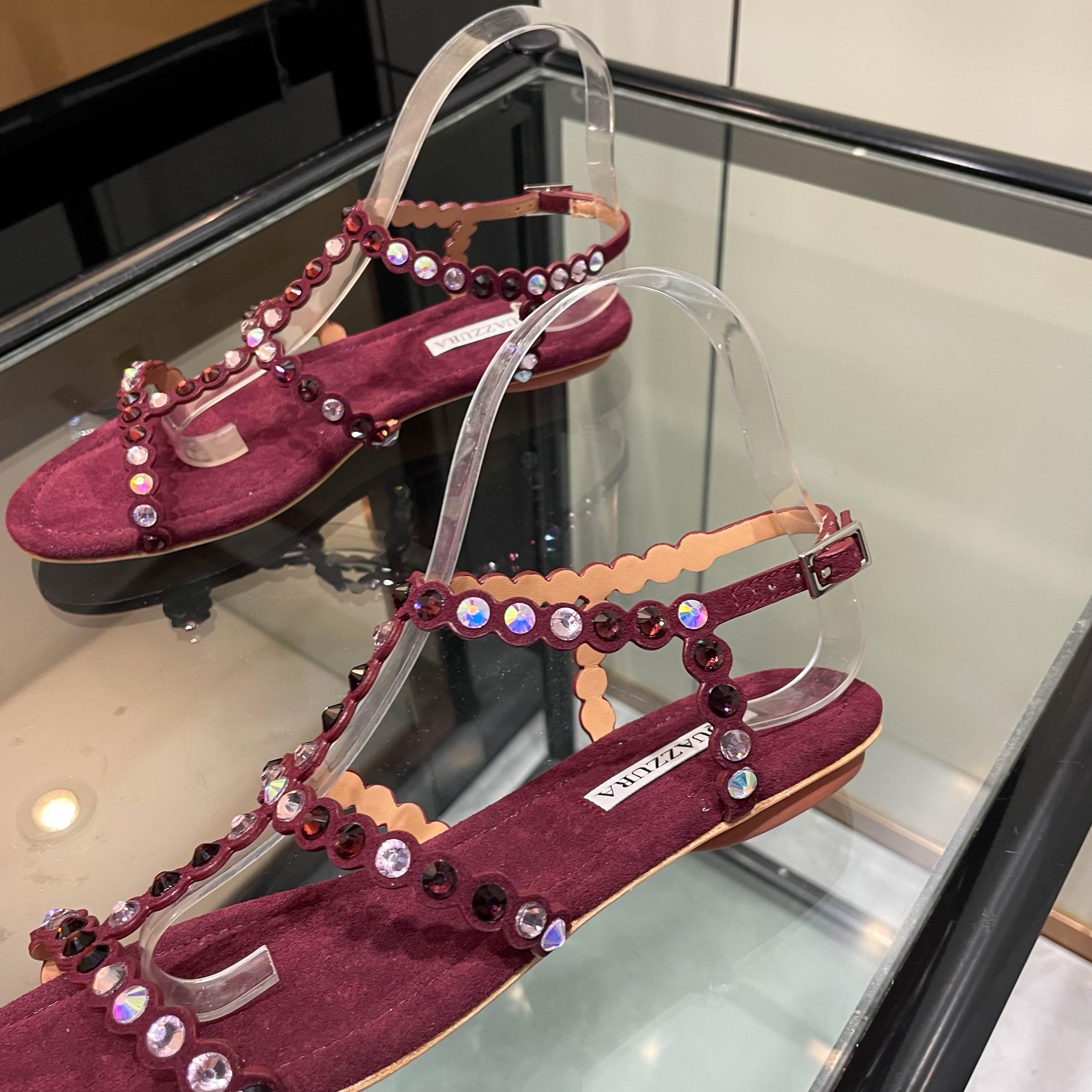 Aquazzura Burgundy Beaded Flat Sandals