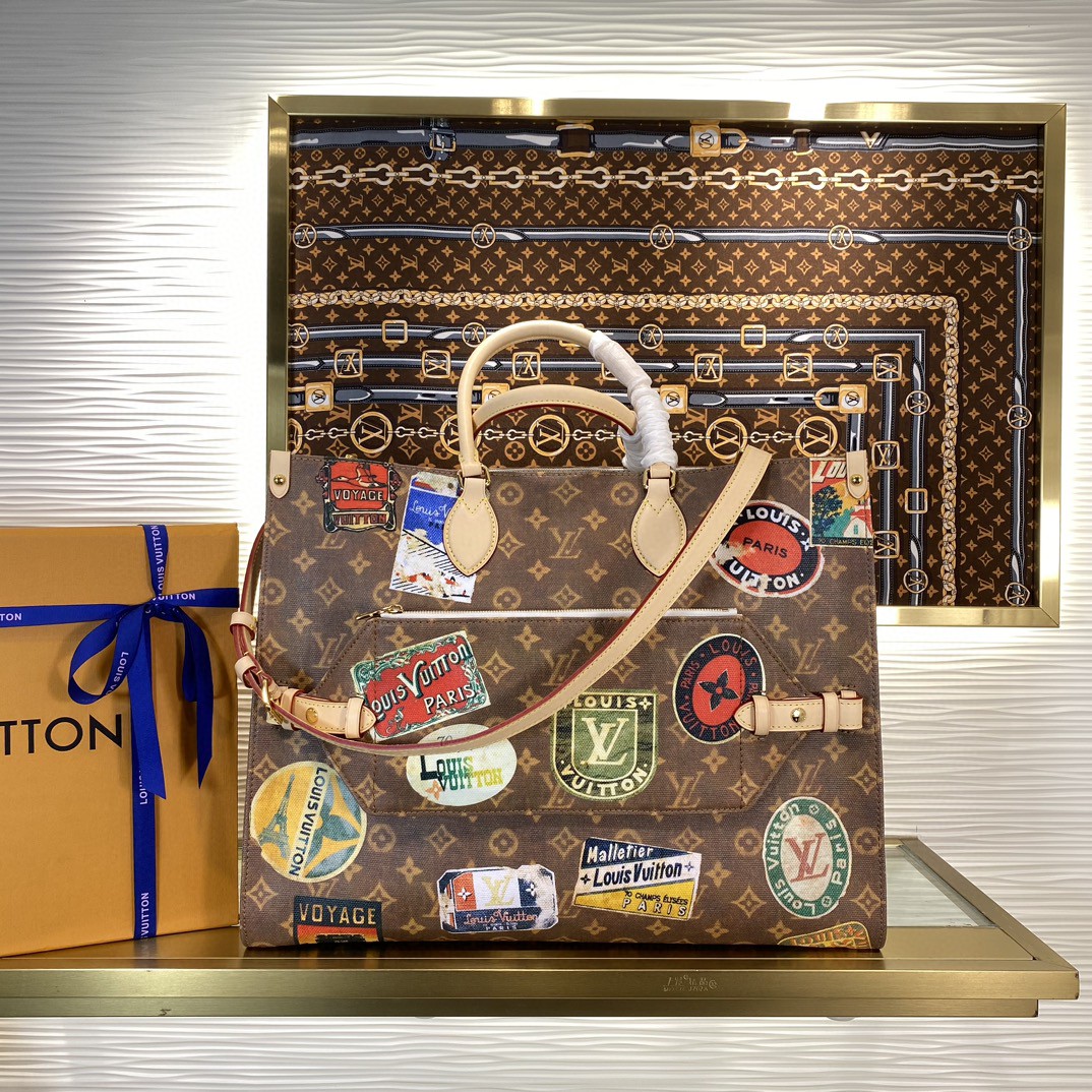 Louis Vuitton LV Onthego Ontwerper
 Tassen Tote Tas Monogram Canvas Koeienhuid Vintage M47147