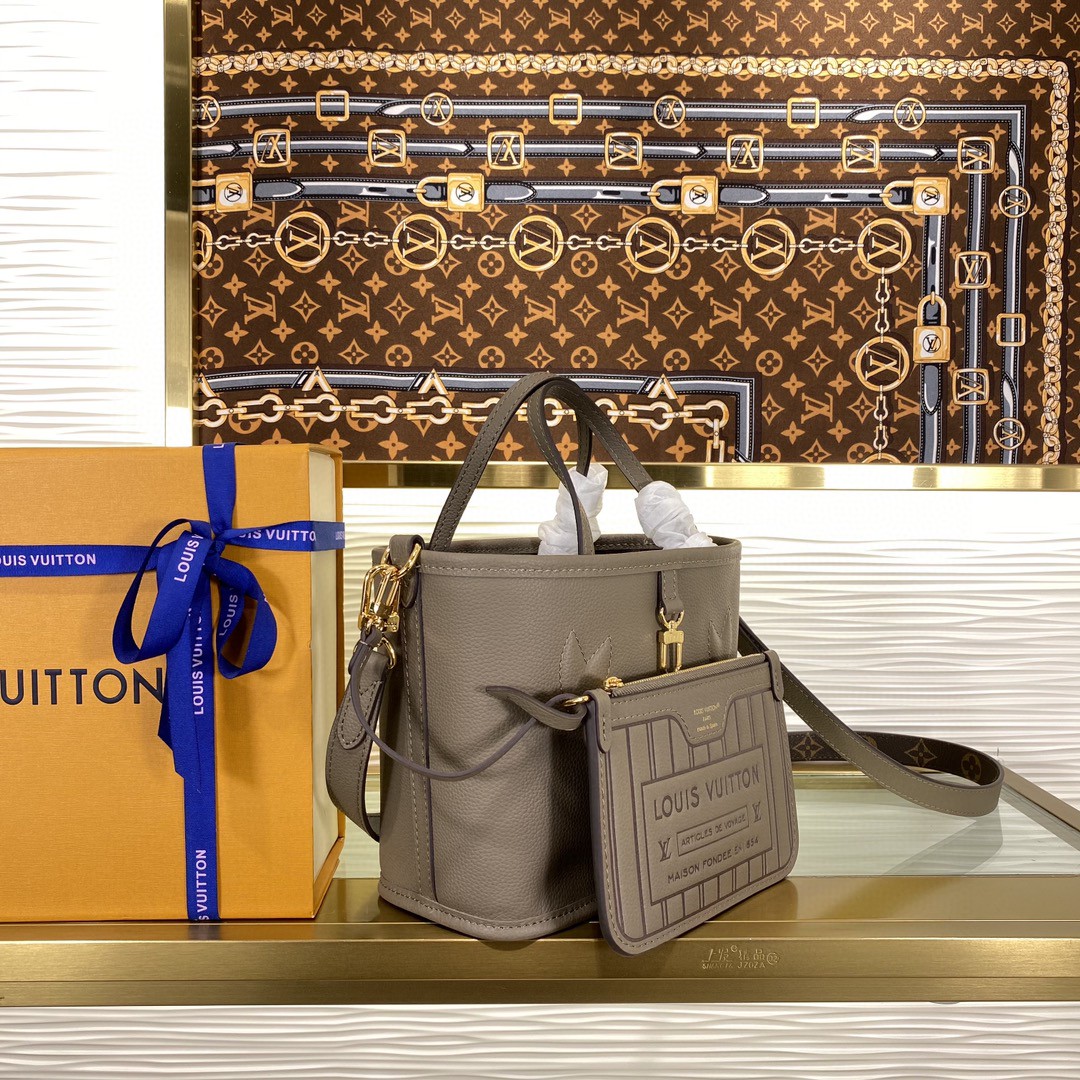 Louis Vuitton Neverfull Bandouli re Inside Out BB Taupe Greige leather BB crossbody shoulder