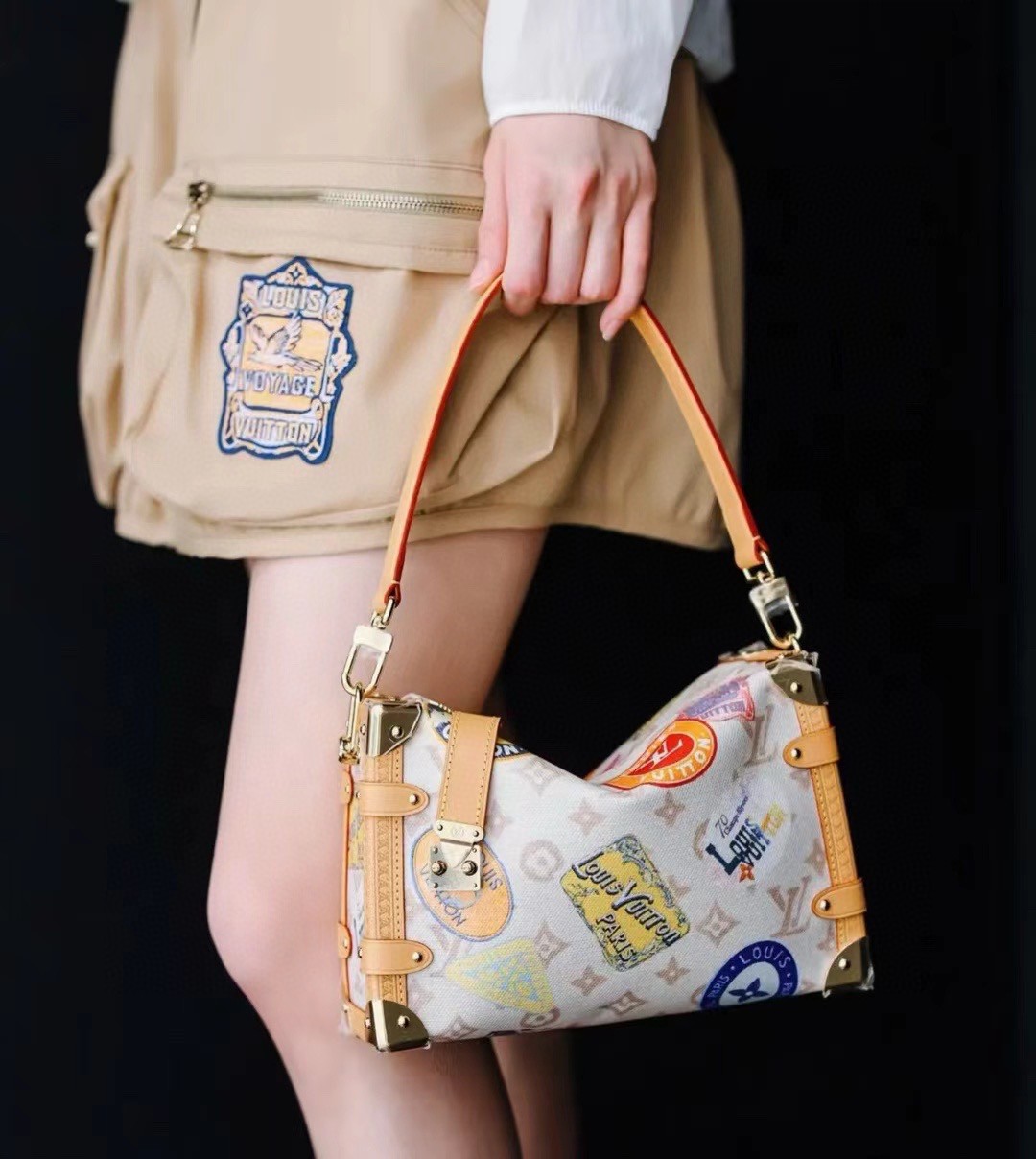 Louis Vuitton Soft Trunk White Monogram with travel stickers crossbody everyday