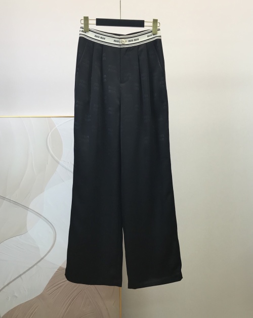 Miu Miu 2025 Logo Waistband Wide Leg Pants - Classic & Stylish 1 Miu Miu 2025 Logo Waistband Wide Leg Pants - Classic & Stylish