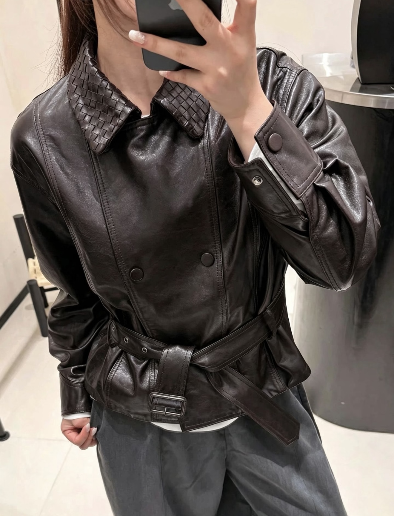 Bottega Veneta Brown Belted Leather Jacket