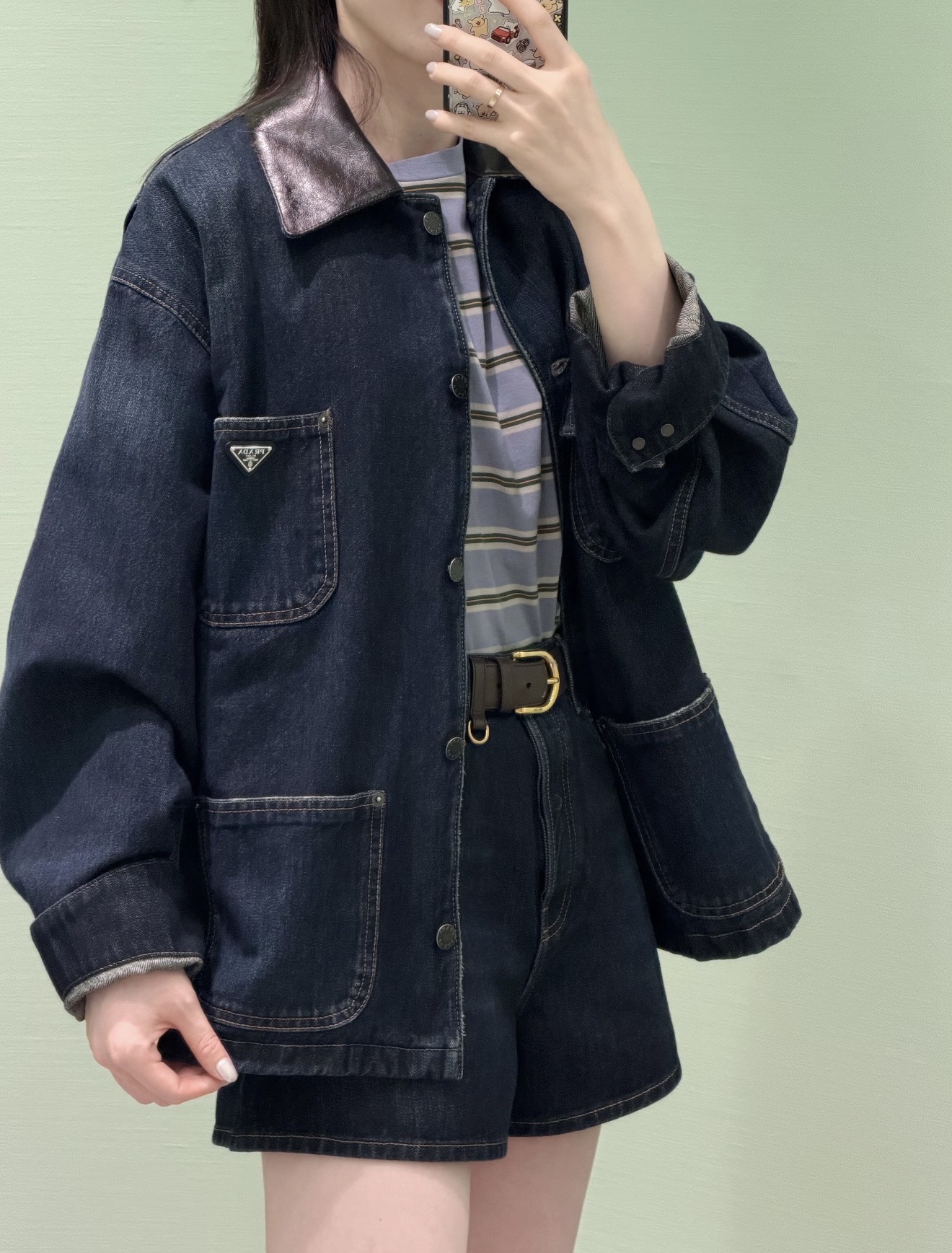Prada Navy Belted Denim Jacket