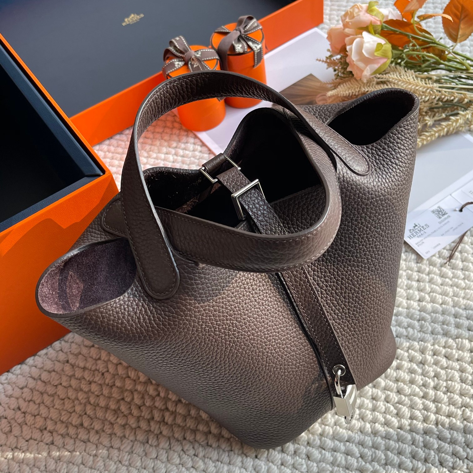 Hermès Summer feedback Flash sale 850 Picotin 18 vegetable basket 46 ebony RMC TC leather original inspection silver buckle rare opportunity not
