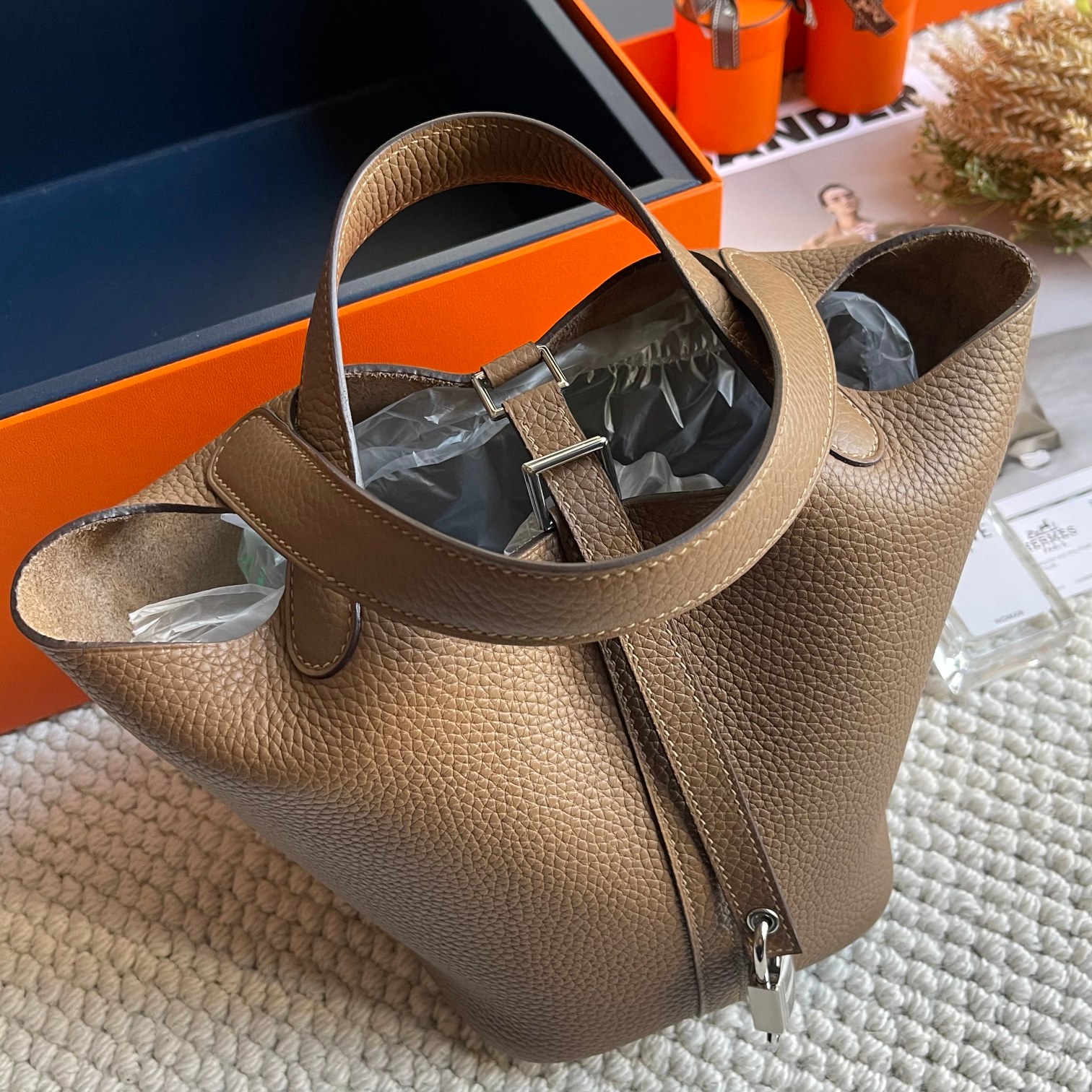 Hermès Summer benefits 850 Picotin 18 vegetable basket D0 Weimaraner RMC TC leather original inspection method silver buckle wax thread hand sewi