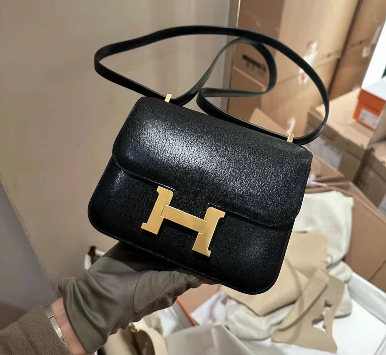 Hermès constance goatskin black hand-stitched