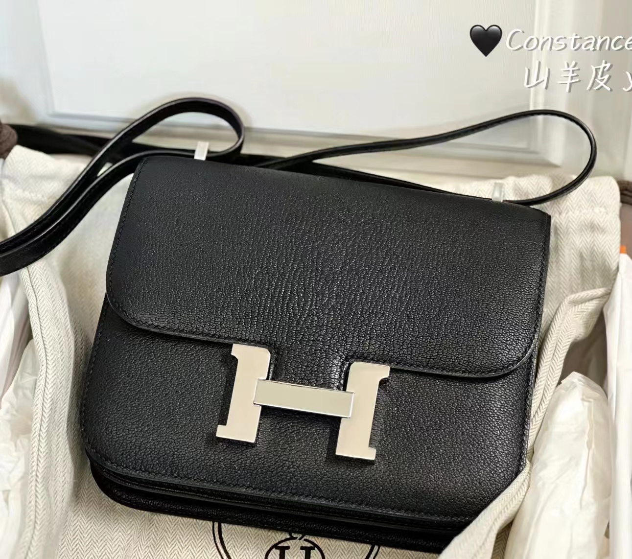Hermès Super rare goatskin black silver fully hand sewn