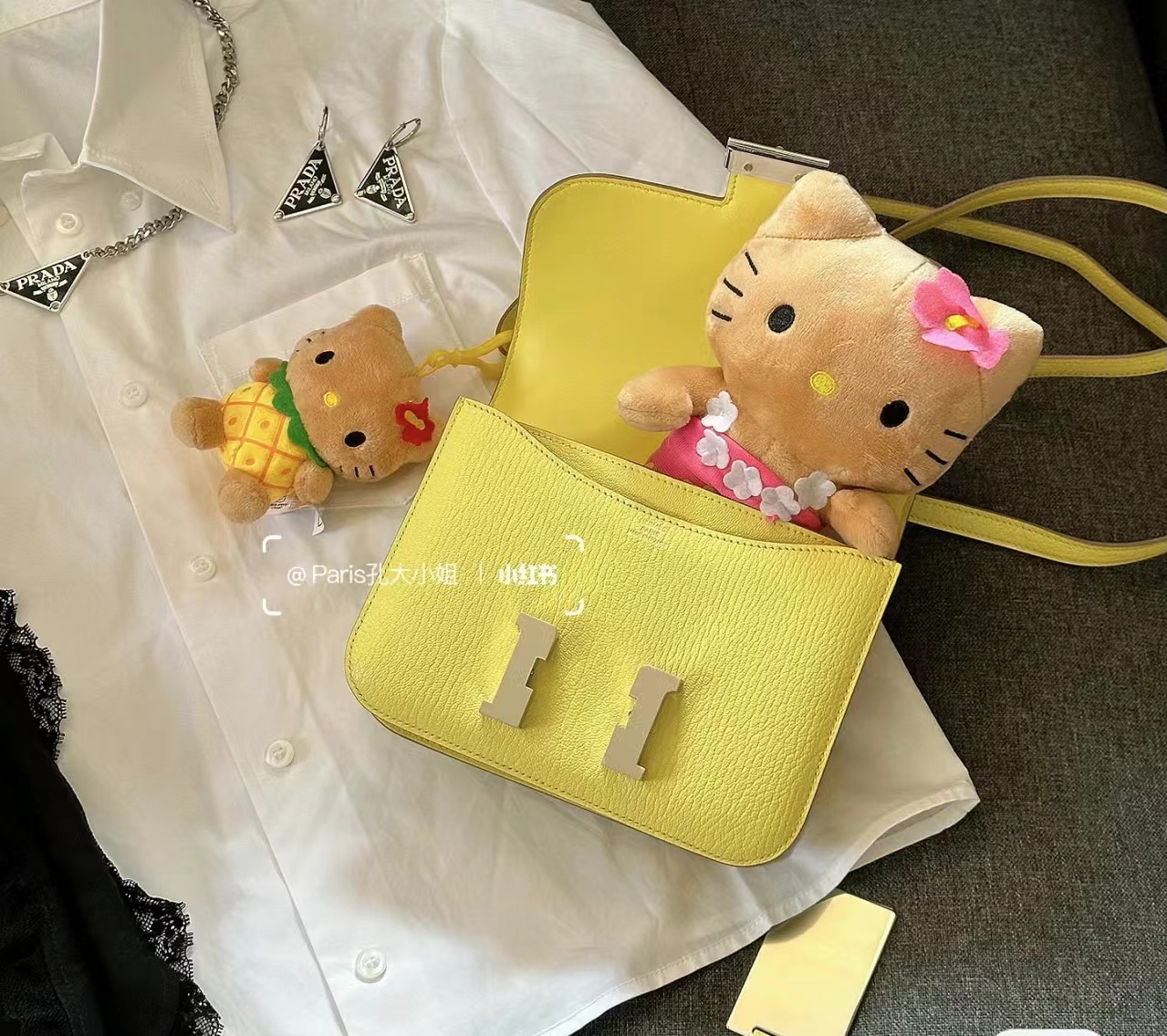 Hermès R9 bud yellow goatskin, fully hand-sewn with wax thread
