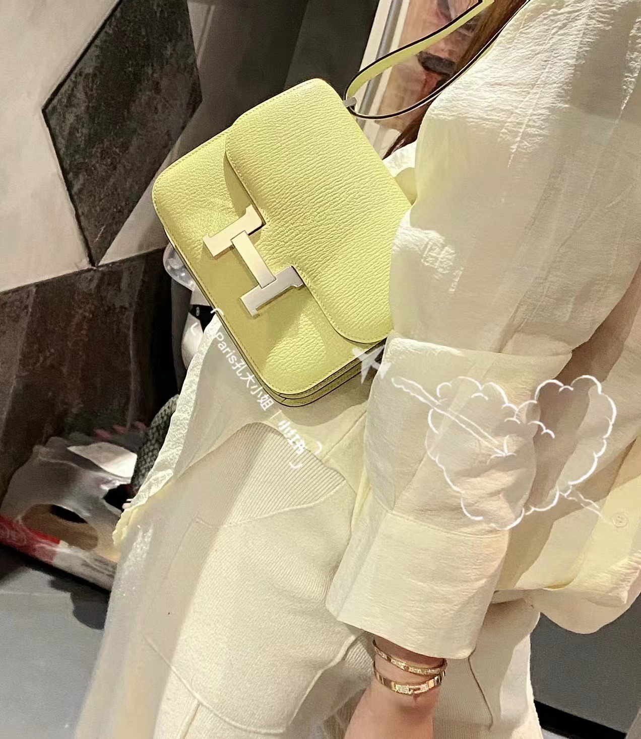 Hermès R9 bud yellow goatskin, fully hand-sewn with wax thread