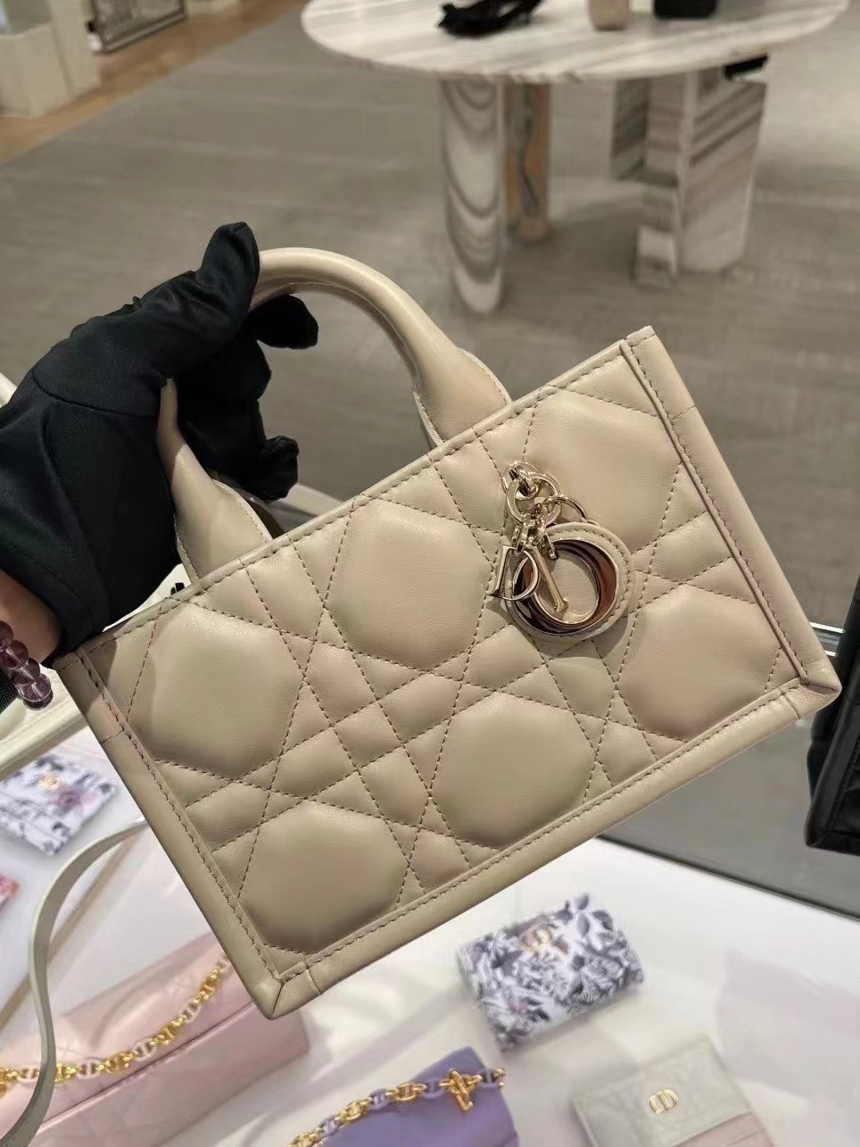 Dior Full leather mini tote milk tea color