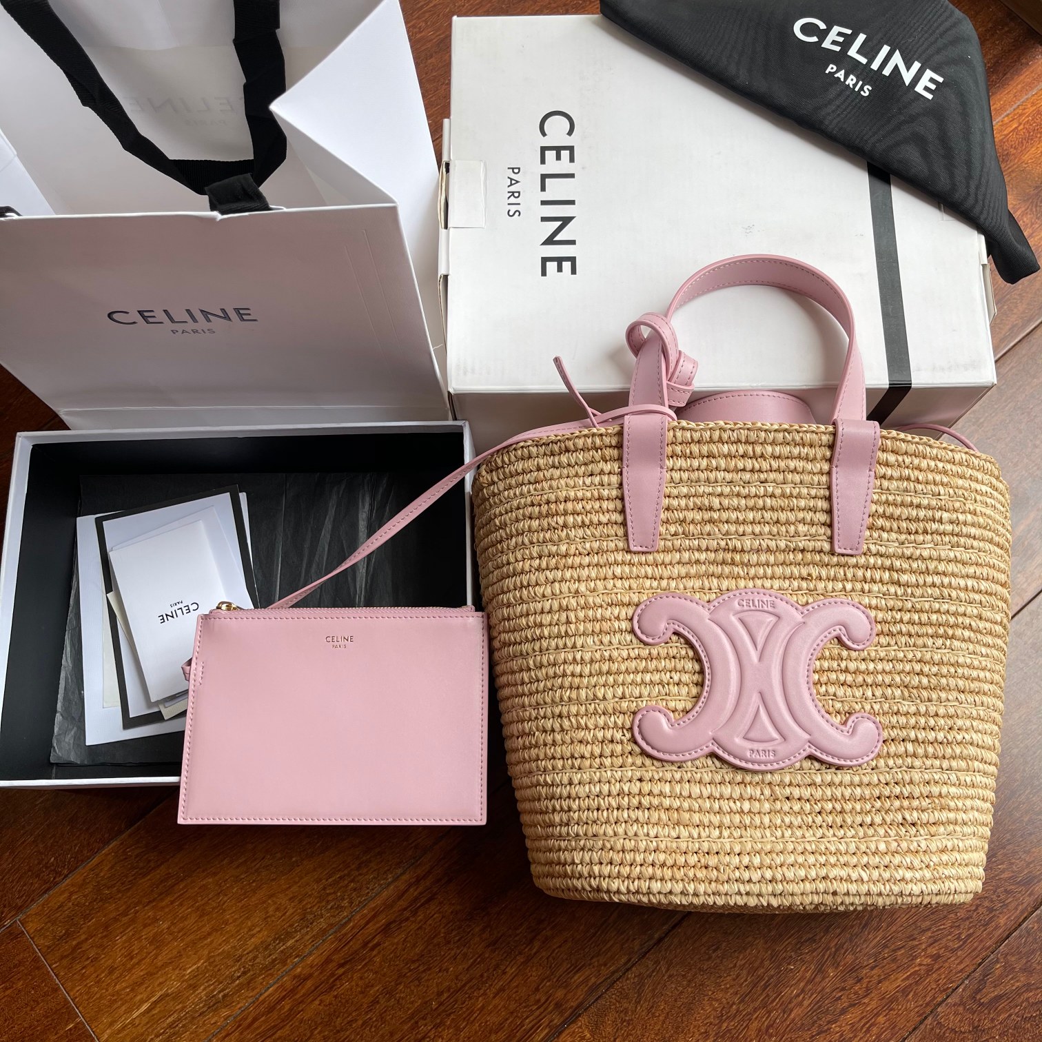 CELINE TEEN plant material and cow leather soft classic basket bag hand-woven Xiaogui