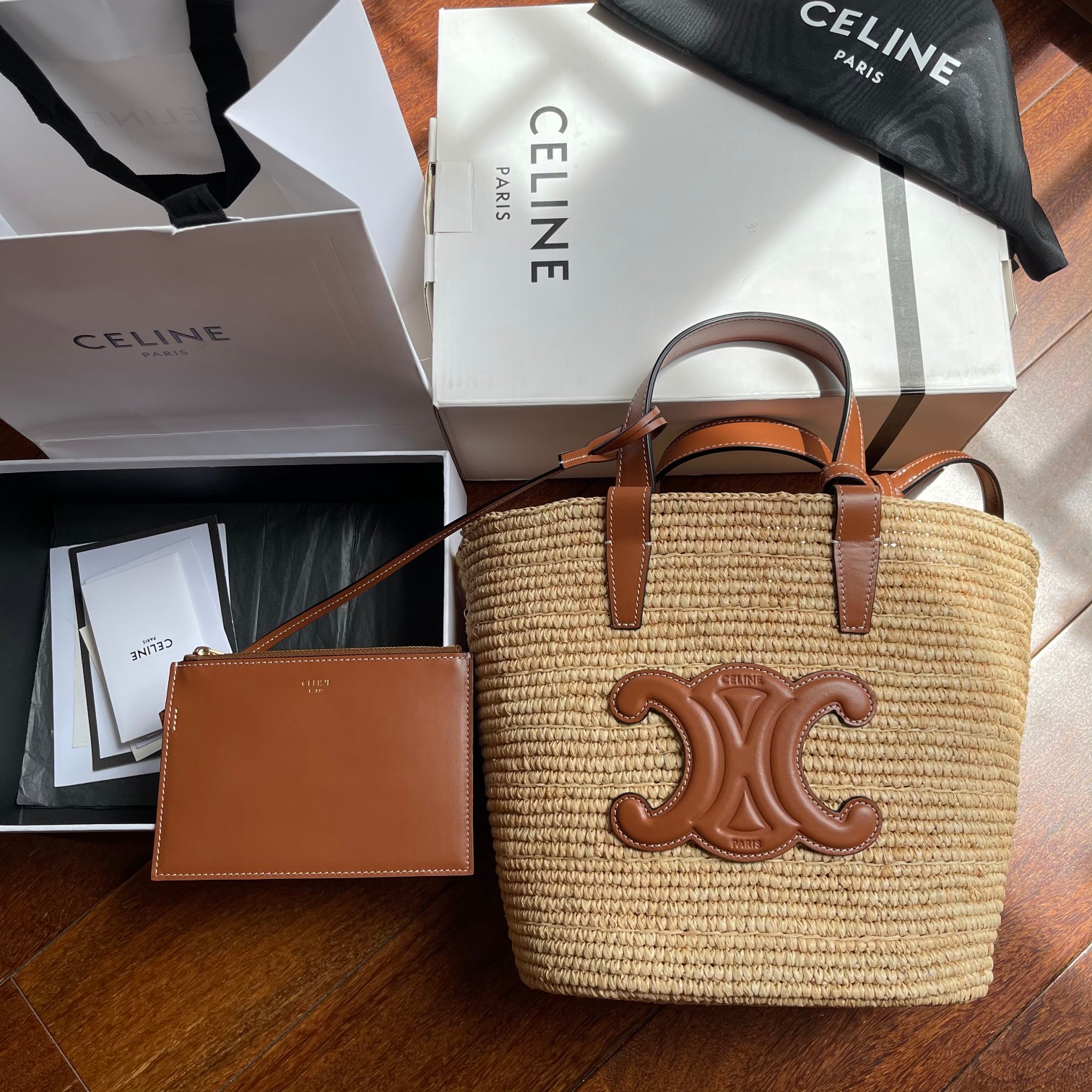 CELINE TEEN plant material and cow leather soft classic basket bag handwoven Xiaogui
