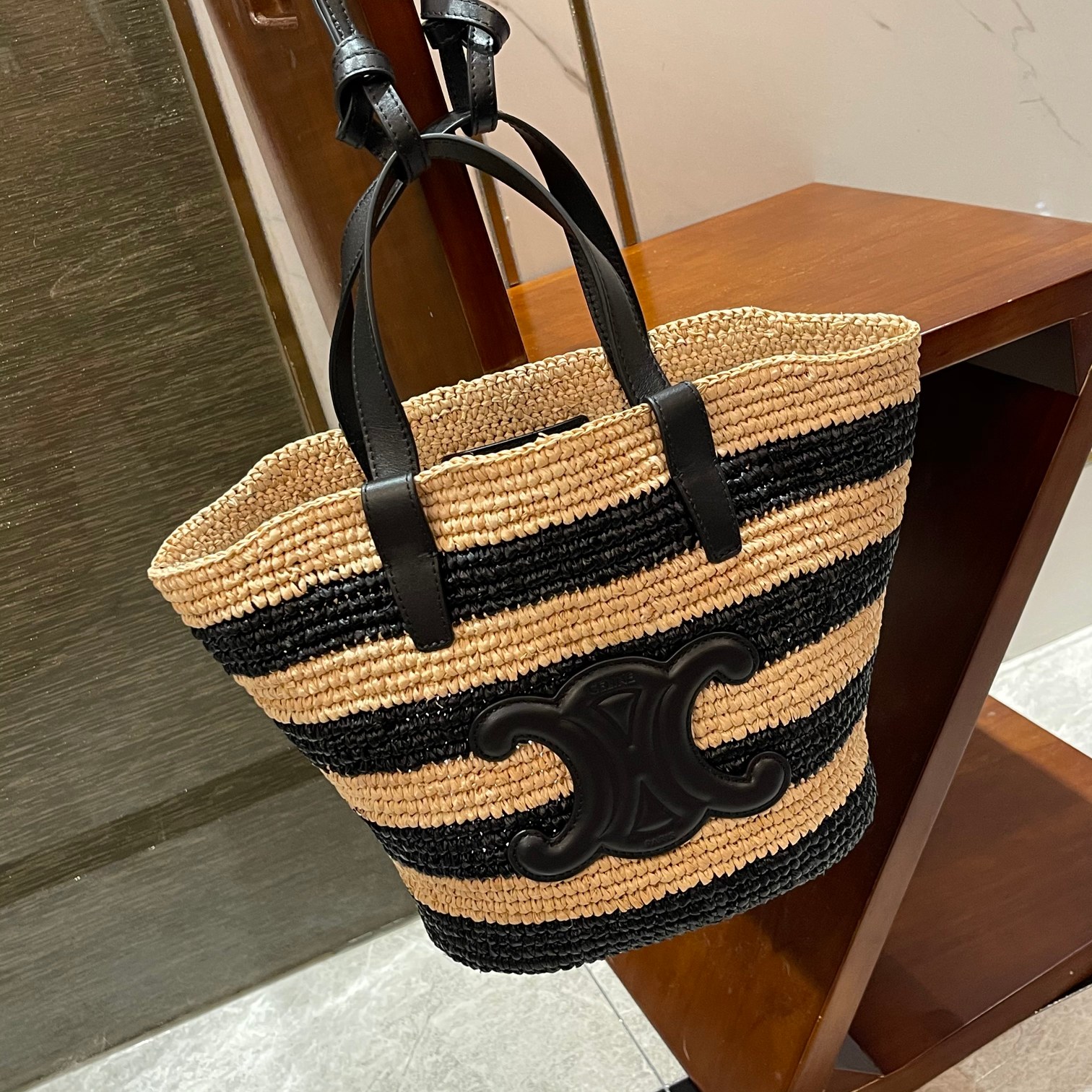 CELINE TEEN stitched plant material and cow leather soft classic basket bag