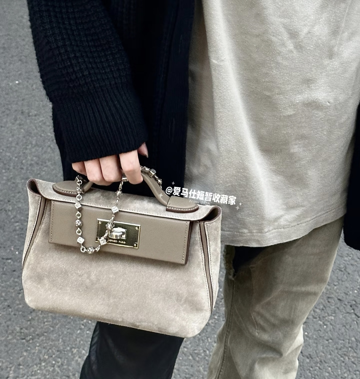 Hermès Hermes 2424 suede and swift cowhide elephant gray~
