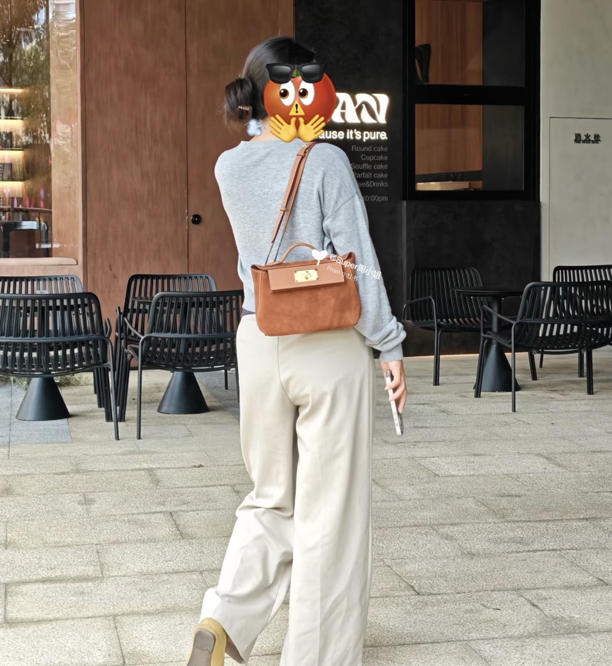 Hermès 2424 suede with swift golden brown Maillard color~