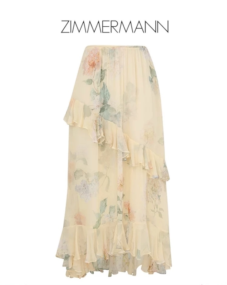 NO:331222,Model number G25041457 ZIMMERMA*N Australia brand high-end custom silk blend light and flowing fashionable floral print two-piece set!  Ruffled spliced ​​lantern sleeves tie neckline loose long sleeve shirt top high waist large irregular skirt!  1.2.3.4/SMLXL (2 size bust 156, sleeve length 61, clothing length 67; waist 74, skirt length 102), skirts, real silk, alexander wang19860909款号G25041457 ZIMMERMA*N兹默曼澳洲品牌高端定制真丝混纺轻薄飘逸时尚花卉印花两件套装！荷叶边拼接灯笼袖系带领宽松长袖衬衣上衣高腰大摆不规则半身裙！1.2.3.4/SMLXL（2码胸围156,袖长61,衣长67；腰围74,裙长102）,,skirts,real silk,alexander wang,Women's clothing