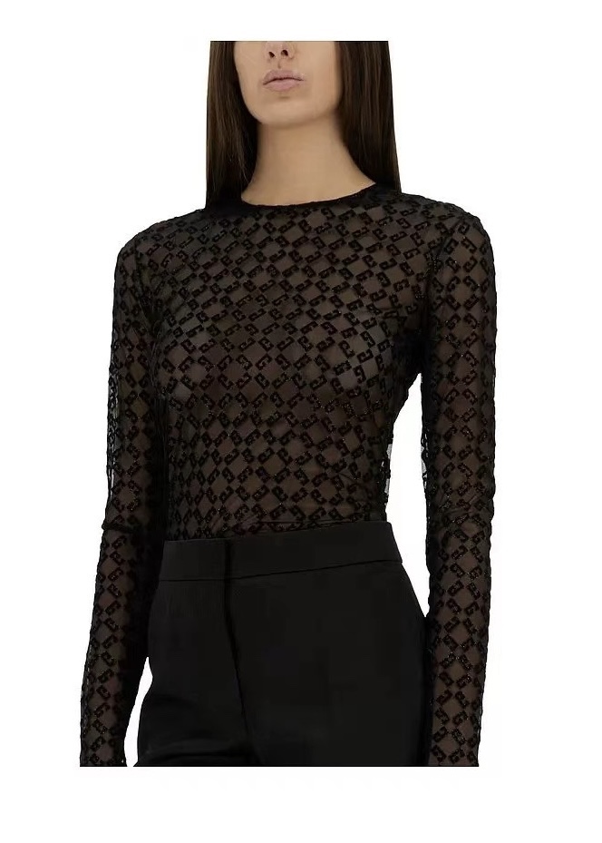 NO:326850,Model number D25041728 Givench*y new Givench family style G-letter flocking mesh transparent jumpsuit stretch tight long-sleeved top!  Burgundy, khaki, black, (M size bust 86, sleeve length 64, trousers length 68), given nchy, given nchy, alexander wang19860909款号D25041728 Givench*y纪梵家新款 通体G字母植绒网纱透视连体衣弹力紧身长袖上衣！酒红色、卡其色、黑色、（M码胸围86,袖长64,裤长68）,,givenchy,givenchy,alexander wang,Women's clothing