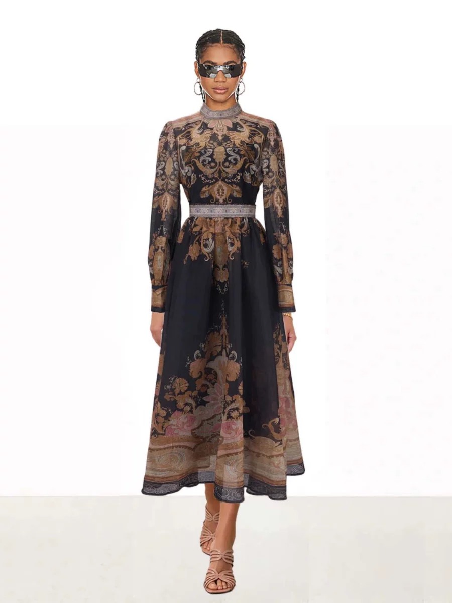 NO:610980,Style No. G25050628 ZIMMERMA*N ZIMMERMA Australian brand high-end customized retro floral print three-piece suit!  Temperament and age-reducing puff sleeves, stand-up collar, long-sleeved shirt, solid color inner suspender top, high-waisted long skirt (with pockets on both sides), black, 1.2.3.4/SMLXL (bust 84 in size 2, length 40 excluding shoulder straps/fabric with high elasticity; top bust 100, sleeve length 66, dress length 60; waist 72, skirt length 90) hair, skirts, alexander wang19860909款号G25050628 ZIMMERMA*N 兹默曼澳洲品牌 高端定制复古花卉印花三件套装！气质减龄泡泡袖立领长袖衬衣纯色内搭吊带打底衫高腰长款大摆半身裙(两侧有口袋） 黑色,1.2.3.4/SMLXL（2码内搭胸围84,衣长40不含肩带/面料高弹；上衣胸围100,袖长66,衣长60；腰围72,裙长90）发,,skirts,alexander wang,Women's clothing