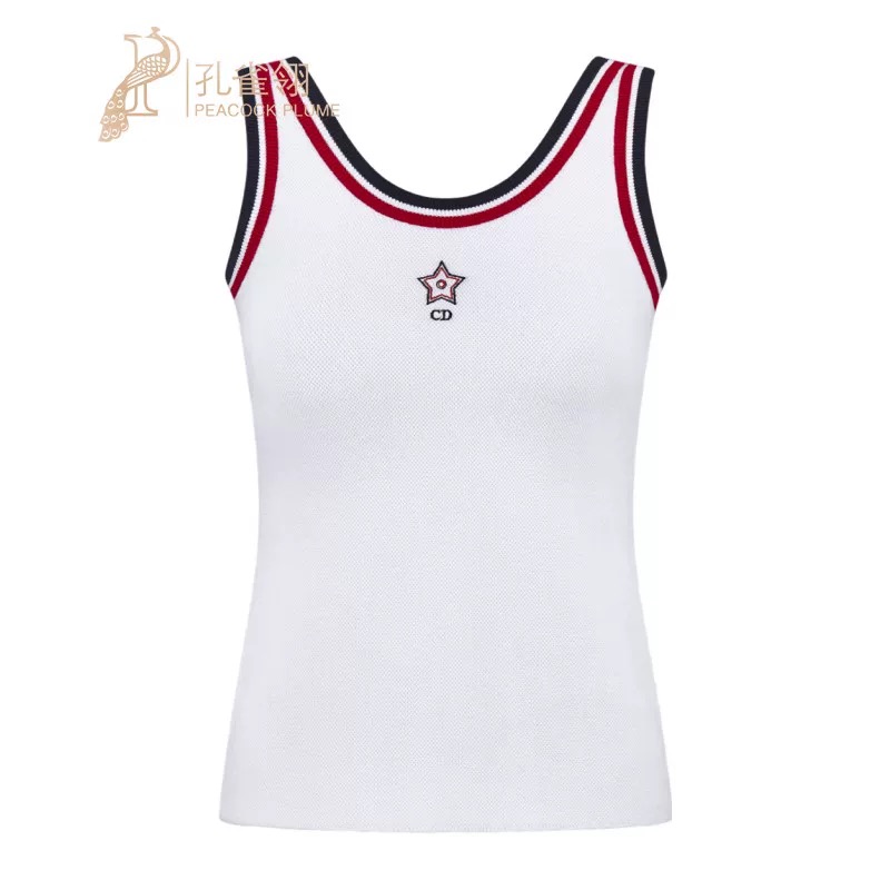 NO:334433,Model number D25051572 Dio* new style, five-pointed star CD embroidery logo, threaded edge contrasting stripes spliced ​​slim fit and versatile vest top!  White, (M size bust 74, 49 length) hair, dior, alexander wang19860909款号D25051572 Dio*新款 五角星CD刺绣logo螺纹边撞色条纹拼接修身显瘦百搭背心上衣！白色,（M码胸围74,衣长49）发,,dior,alexander wang,Women's clothing